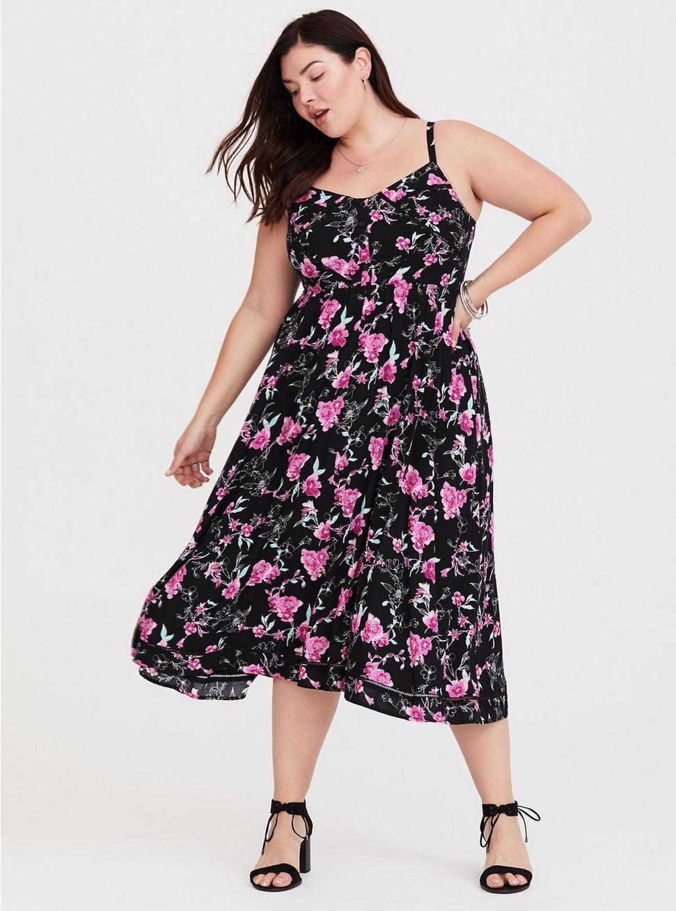 Plus Size - Black Floral Challis Midi Dress - Torrid