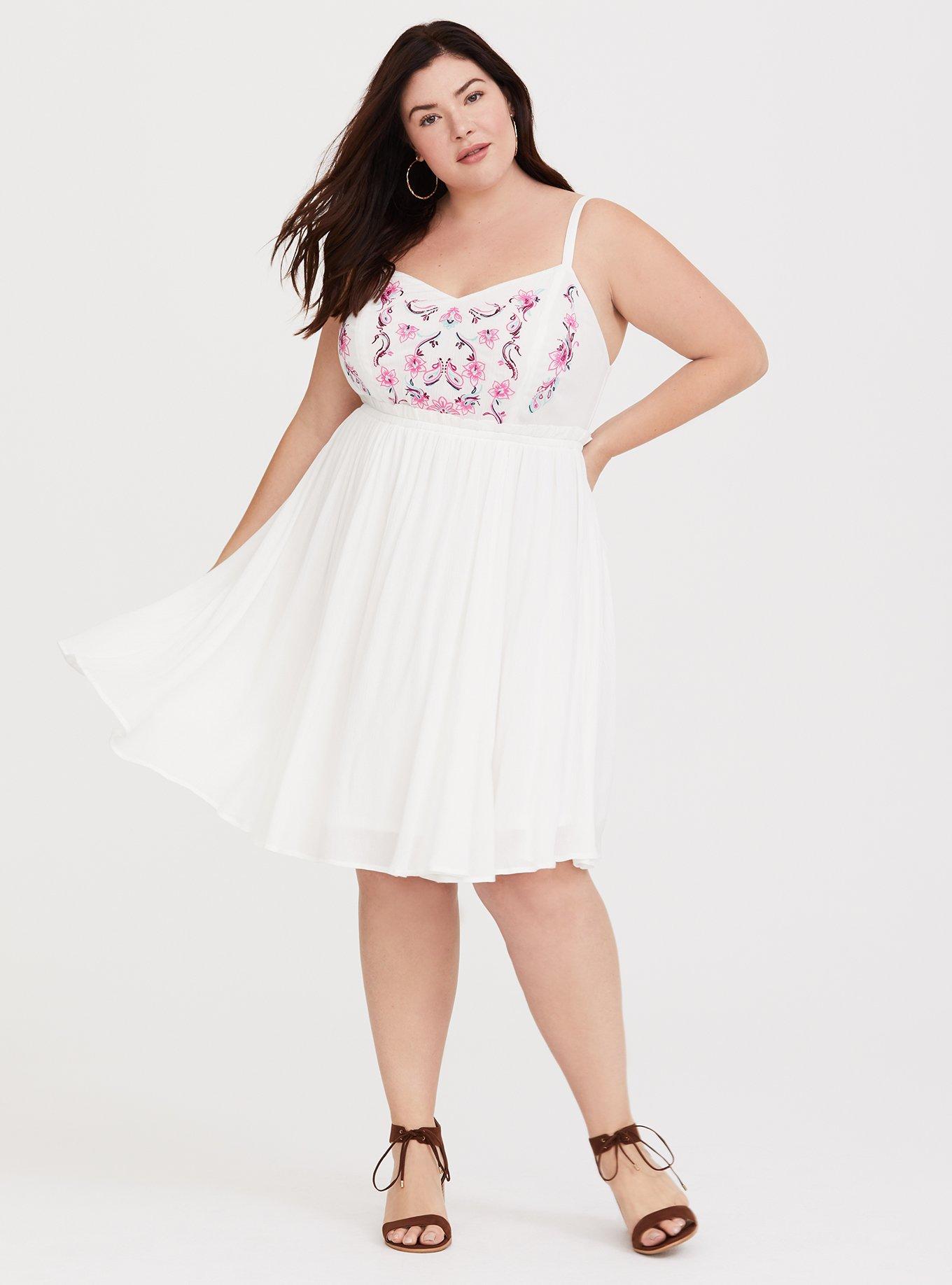 Plus Size - White Embroidered Gauze Mini Dress - Torrid