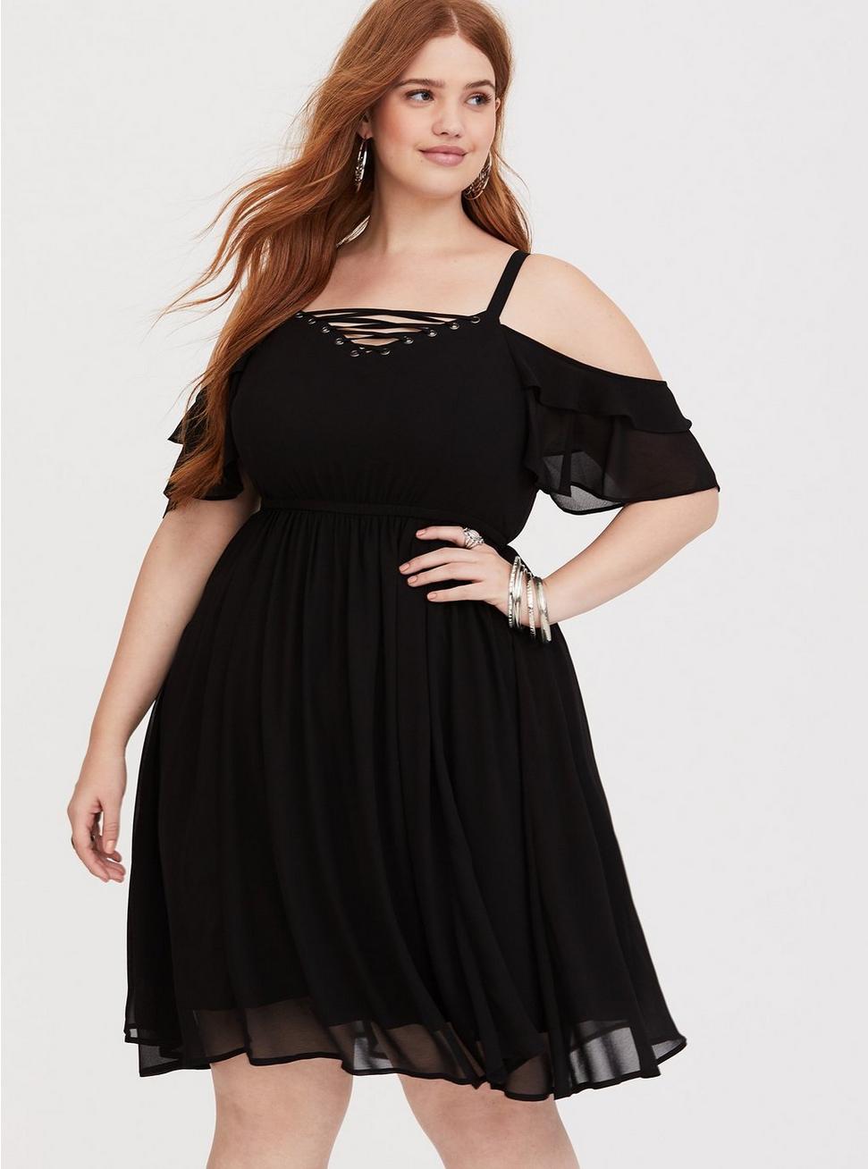 Plus Size - Black Lattice Chiffon Mini Dress - Torrid