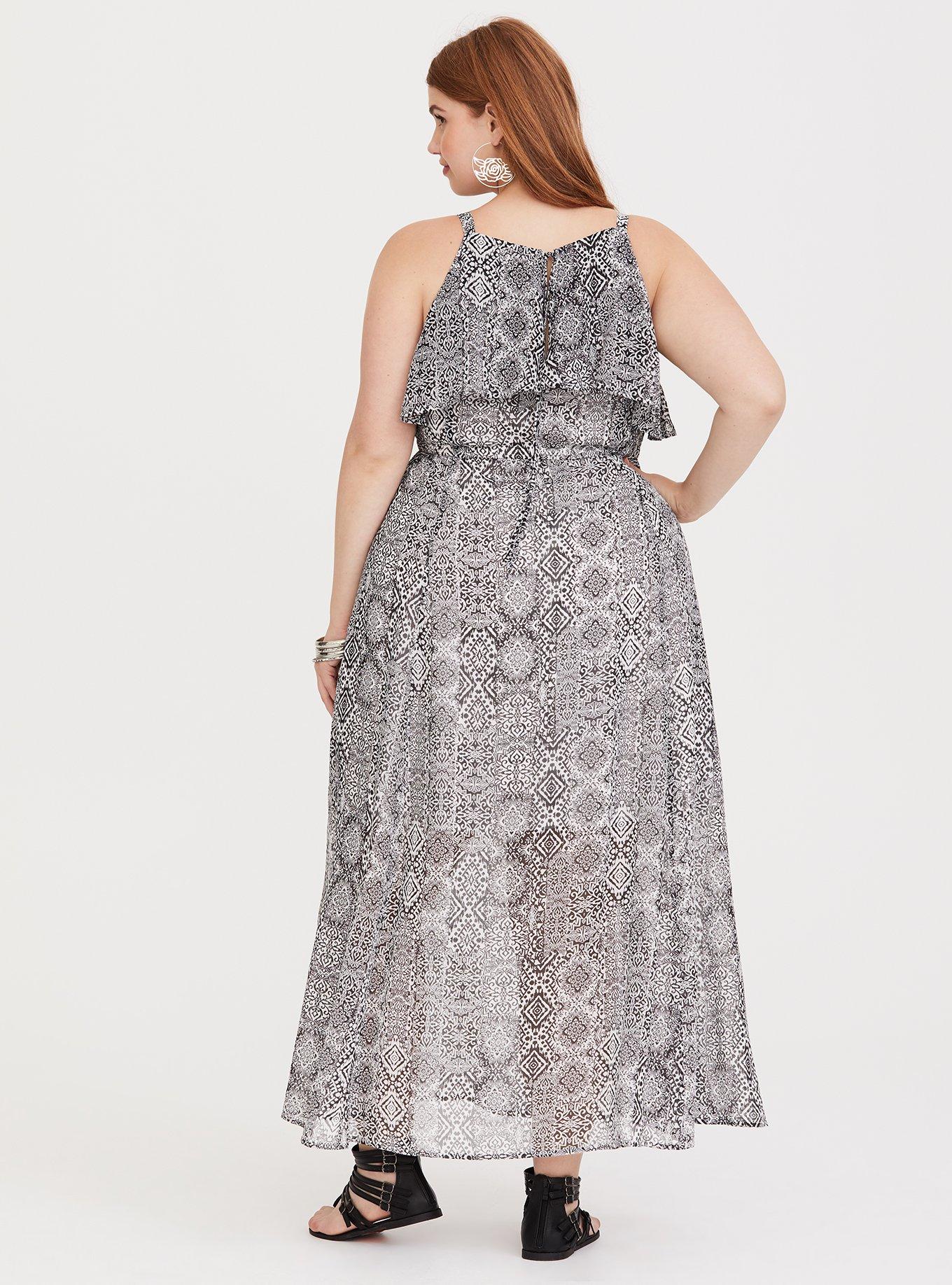 Plus Size - Black & White Ikat Chiffon Maxi Dress - Torrid