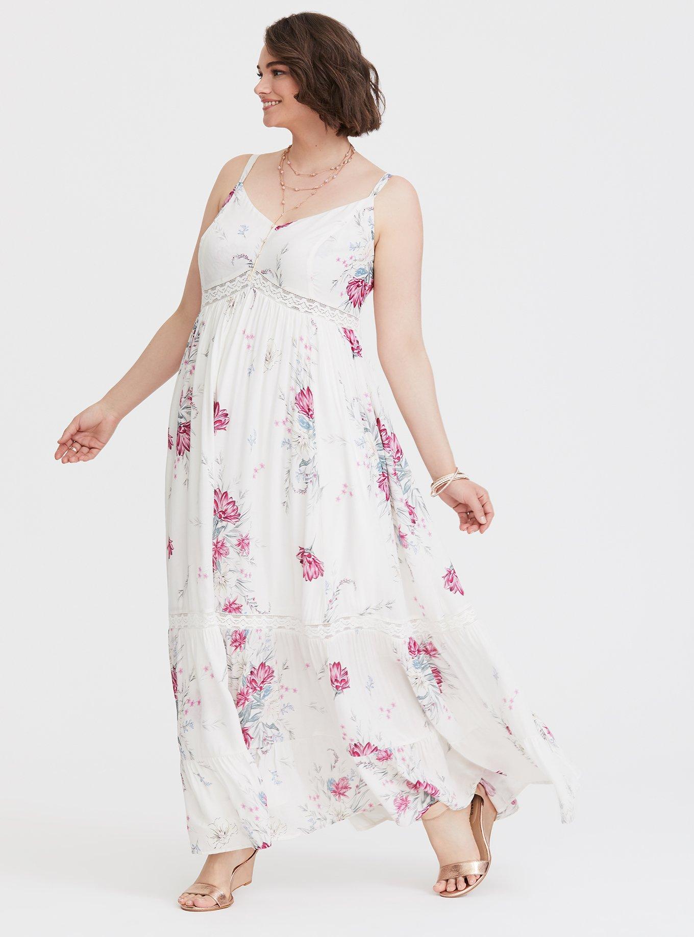 Plus Size Ivory Floral Challis Maxi Dress Torrid - Main Image