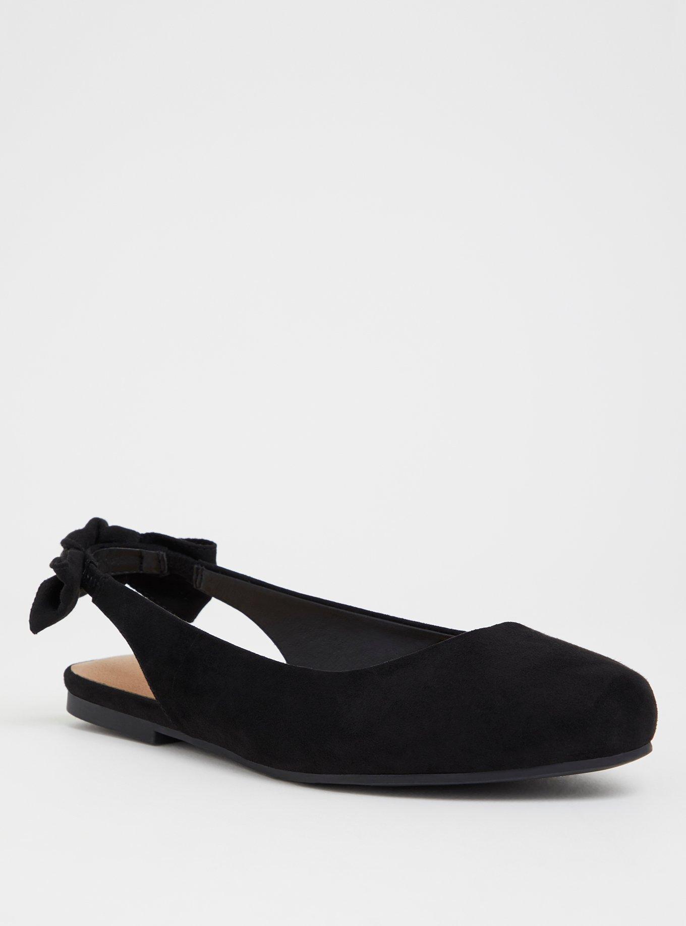 Black Faux Suede Slingback Flat (Wide Width), BLACK, hi-res