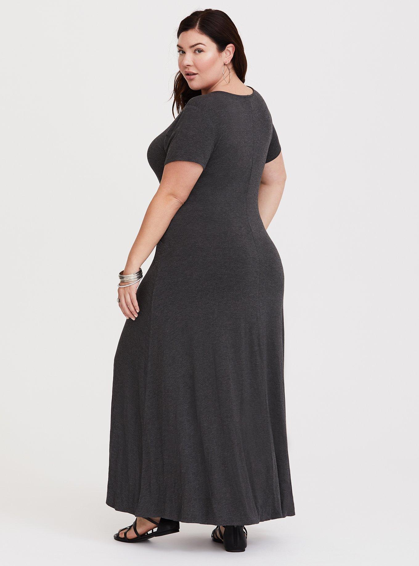 Plus Size Grey Pleated Jersey Maxi Dress, CHARCOAL HEATHER, alternate