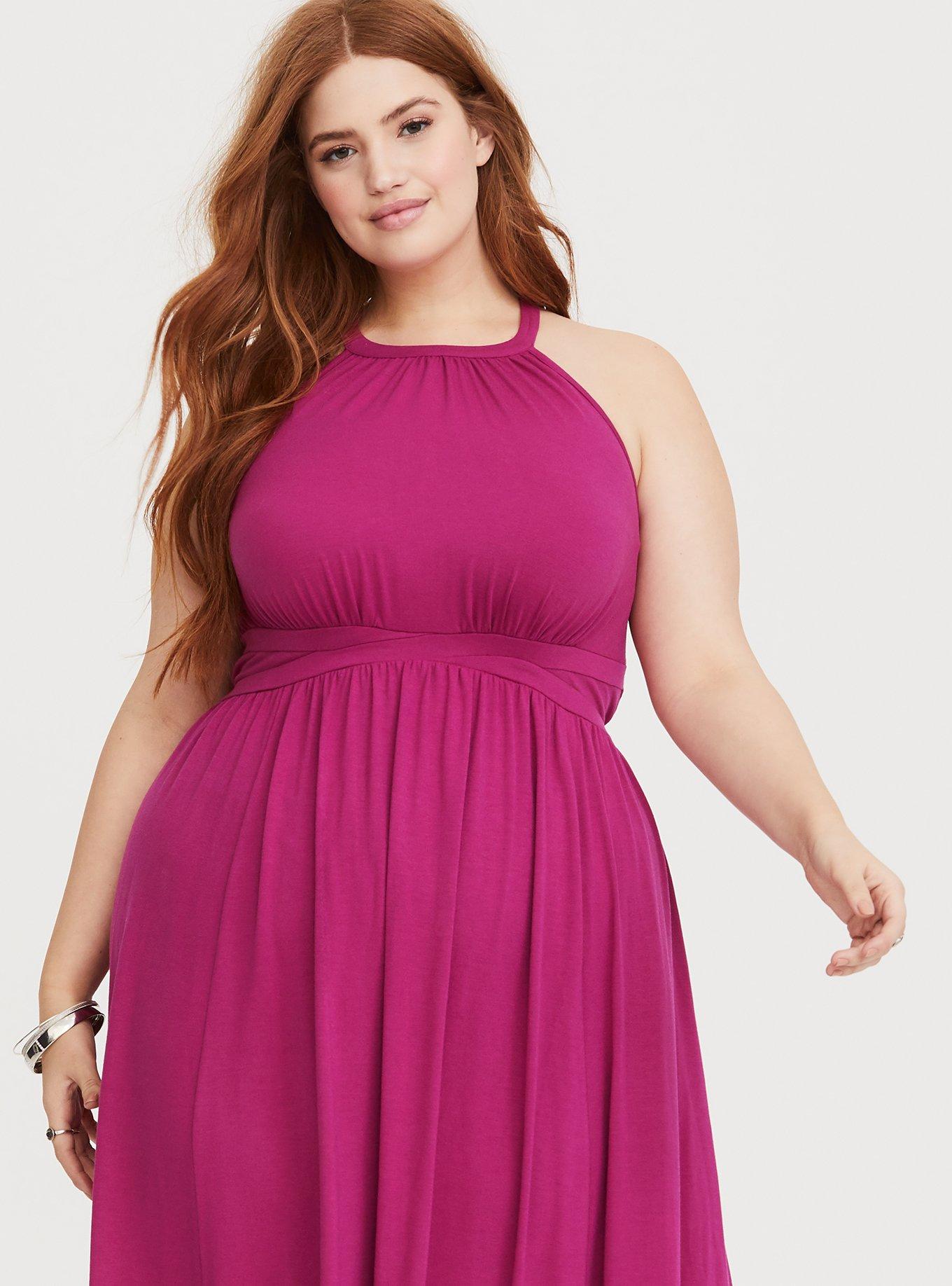 Plus Size Raspberry High Neck Jersey Maxi Dress, ROSE PARADE, alternate