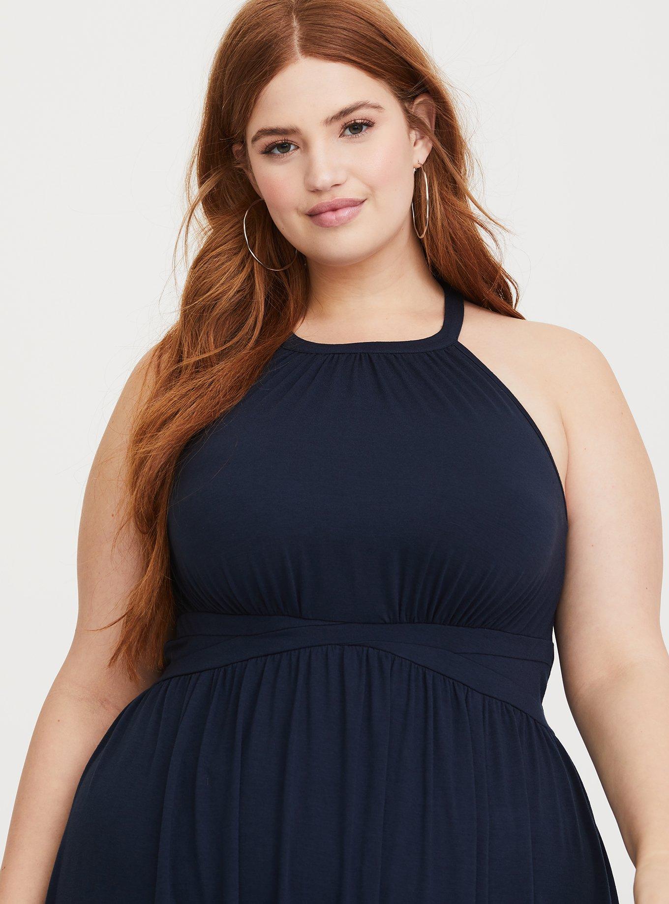Plus Size - Navy High Neck Jersey Maxi Dress - Torrid