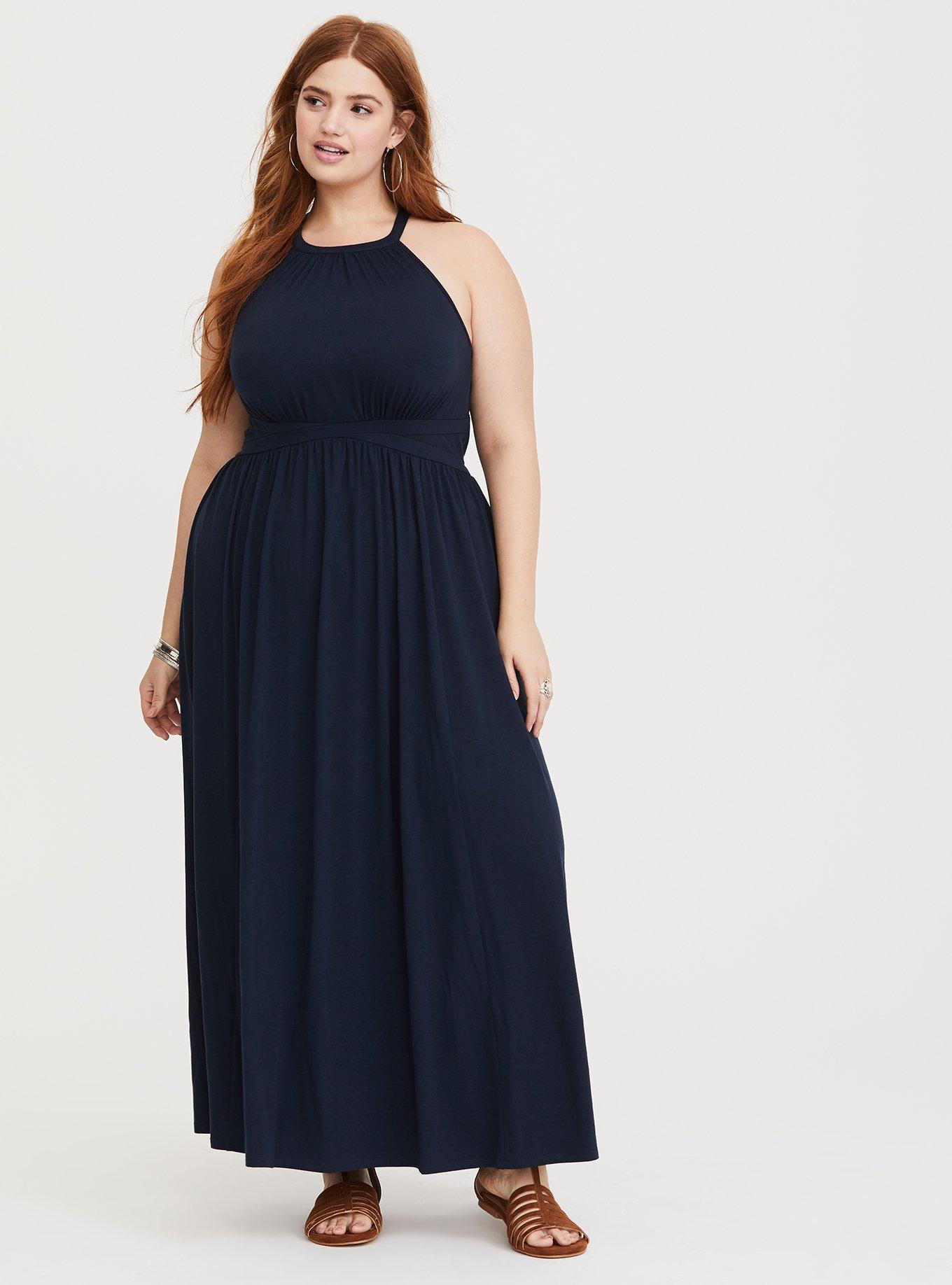 Plus Size - Navy High Neck Jersey Maxi Dress - Torrid