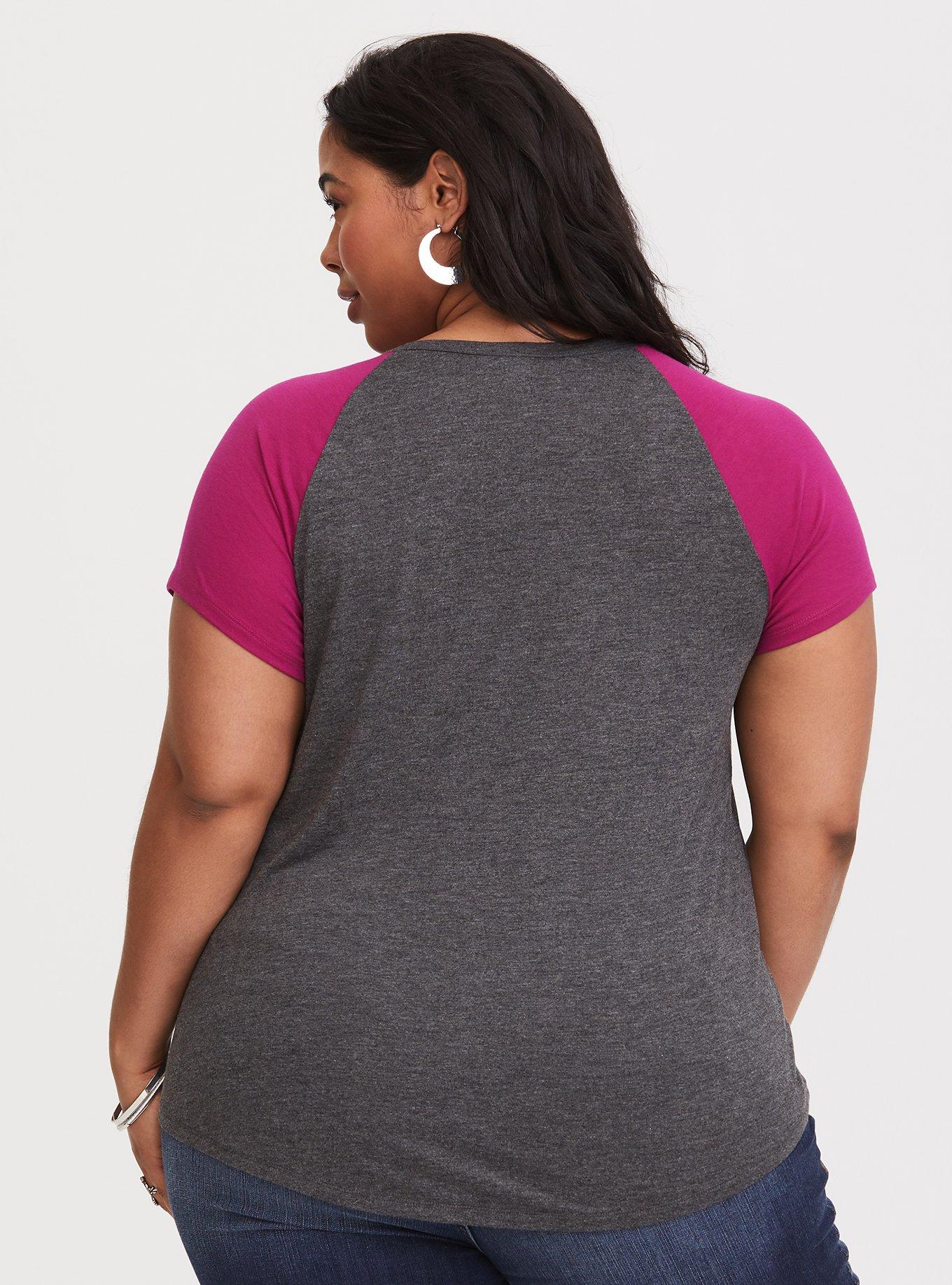 Plus Size - Grey & Pink Henley Raglan Tee - Torrid