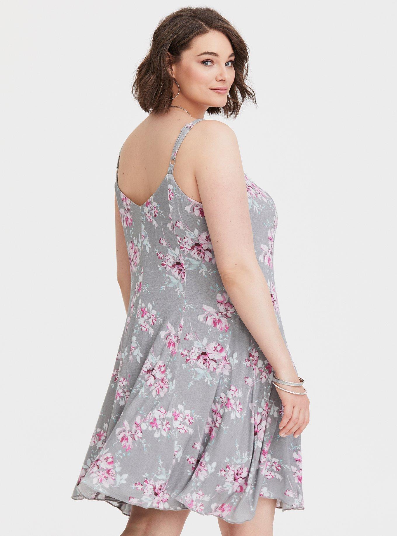 Plus Size Grey Floral Swing Mini Dress, FLORAL LAKE, alternate