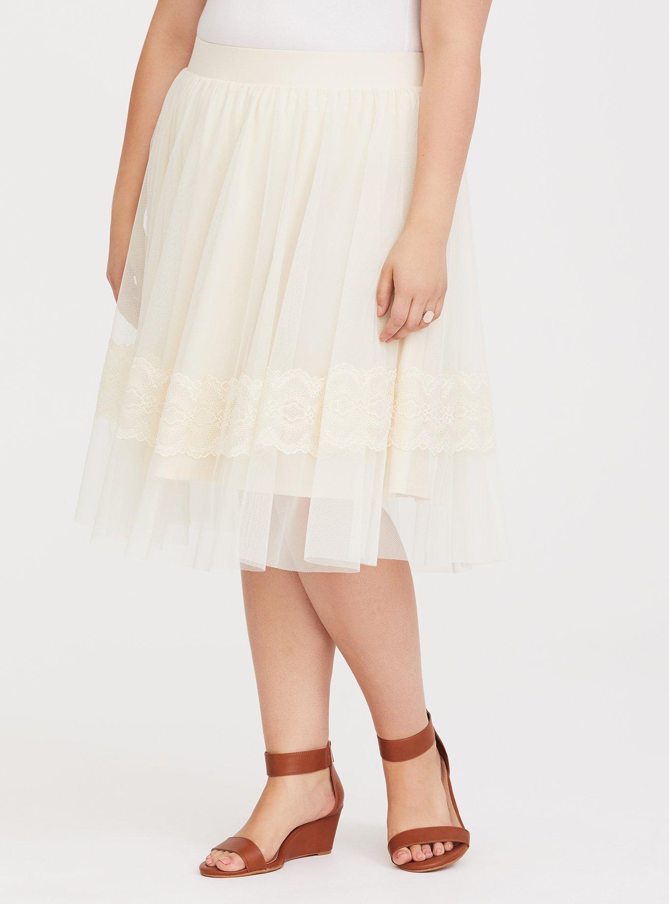 Ivory Mesh Lace Midi Skirt, BIRCH, alternate