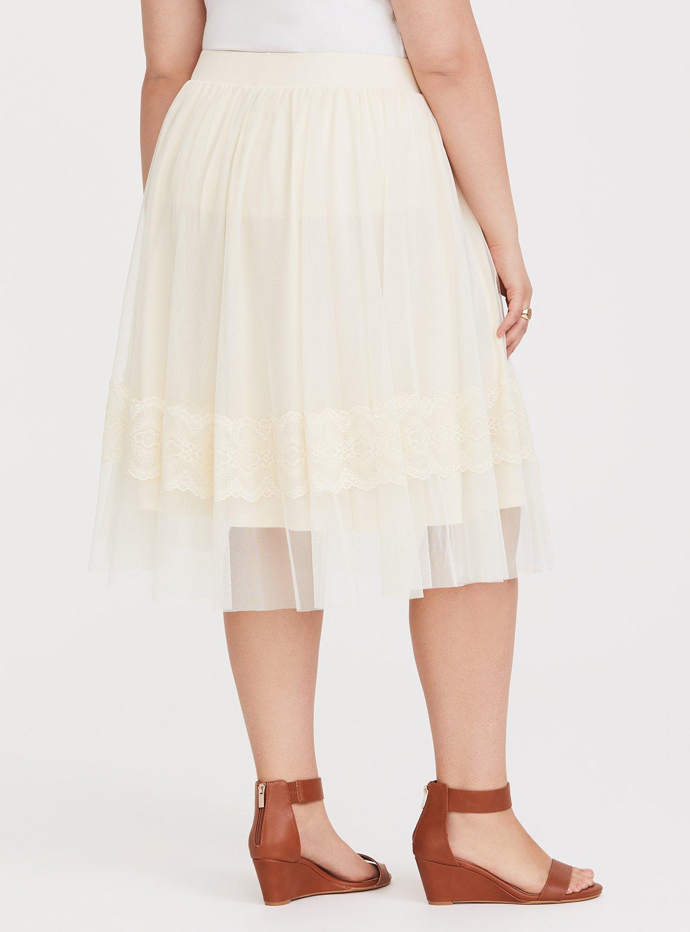 Ivory Mesh Lace Midi Skirt, BIRCH, alternate
