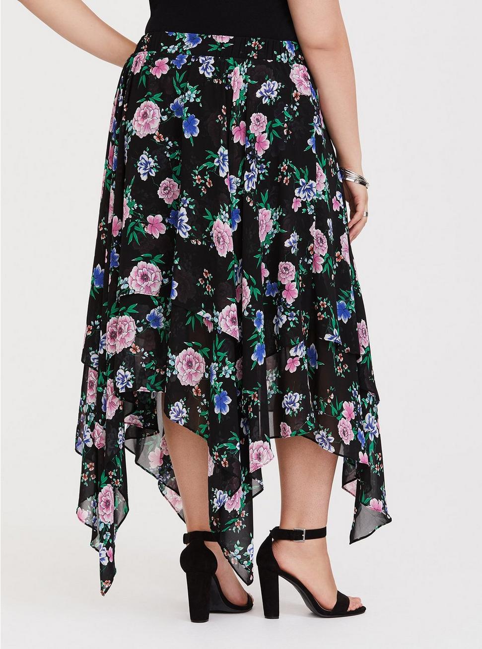 Plus Size - Black Floral Handkerchief Chiffon Skirt - Torrid