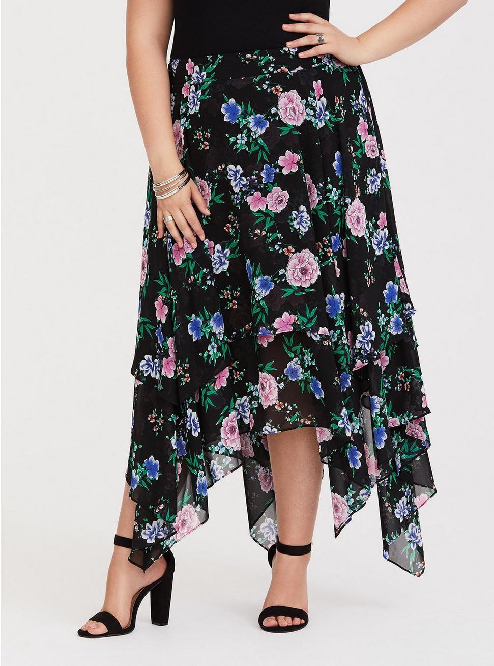 Plus Size - Black Floral Handkerchief Chiffon Skirt - Torrid