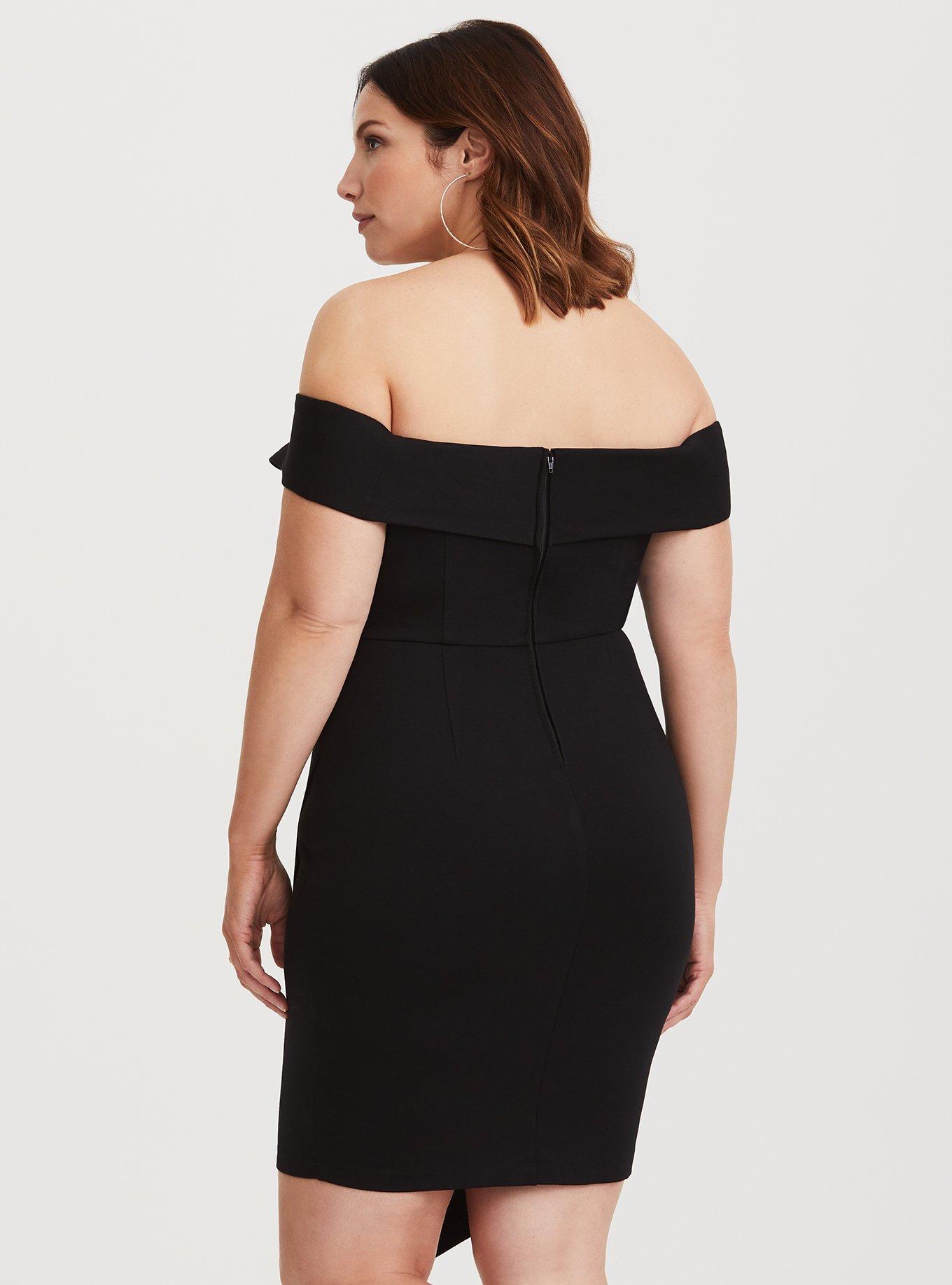 Plus Size - Black Off Shoulder Ponte Mini Dress - Torrid