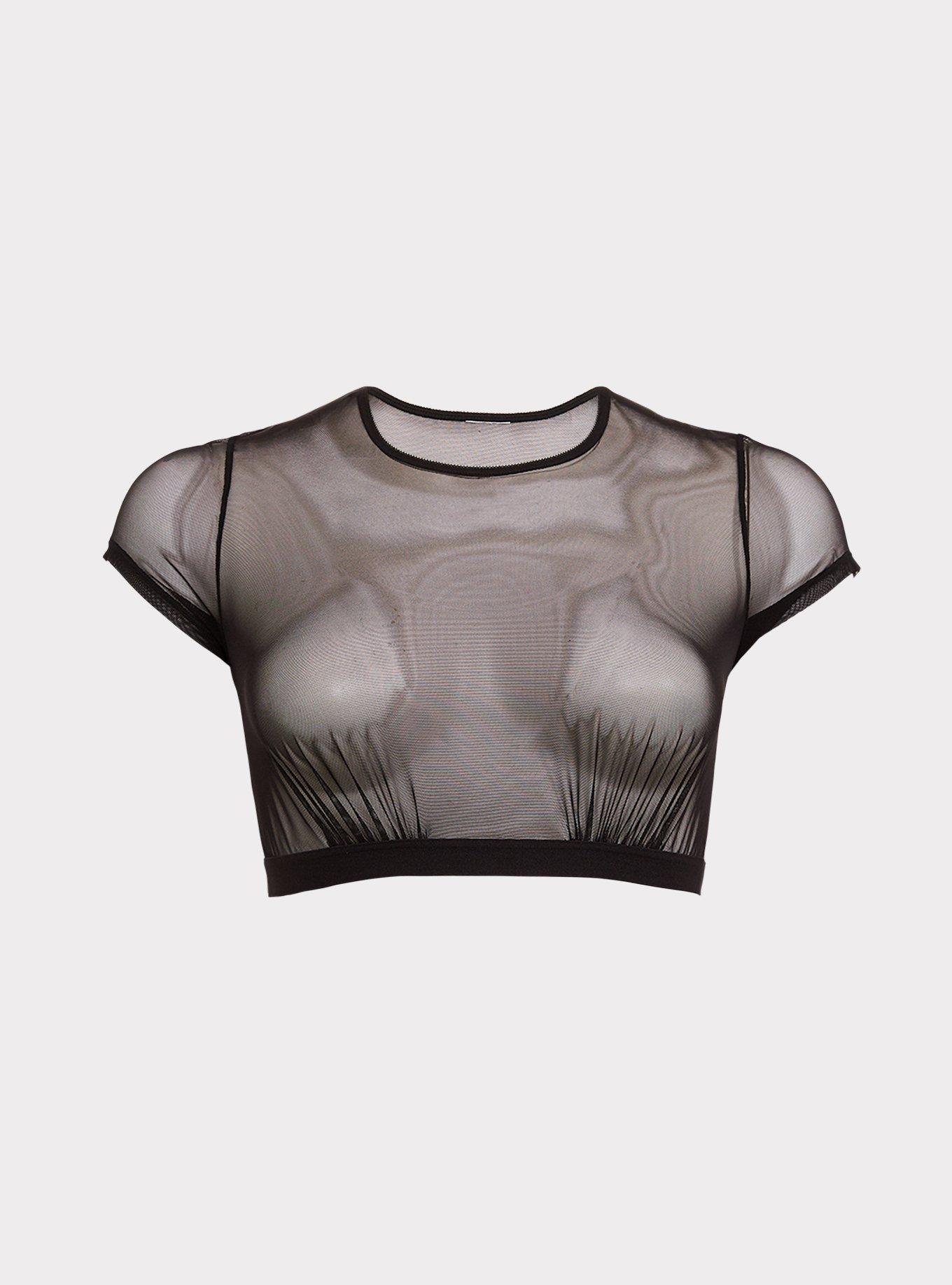 Mesh Short Sleeve Under-It-All Crop Top, , hi-res