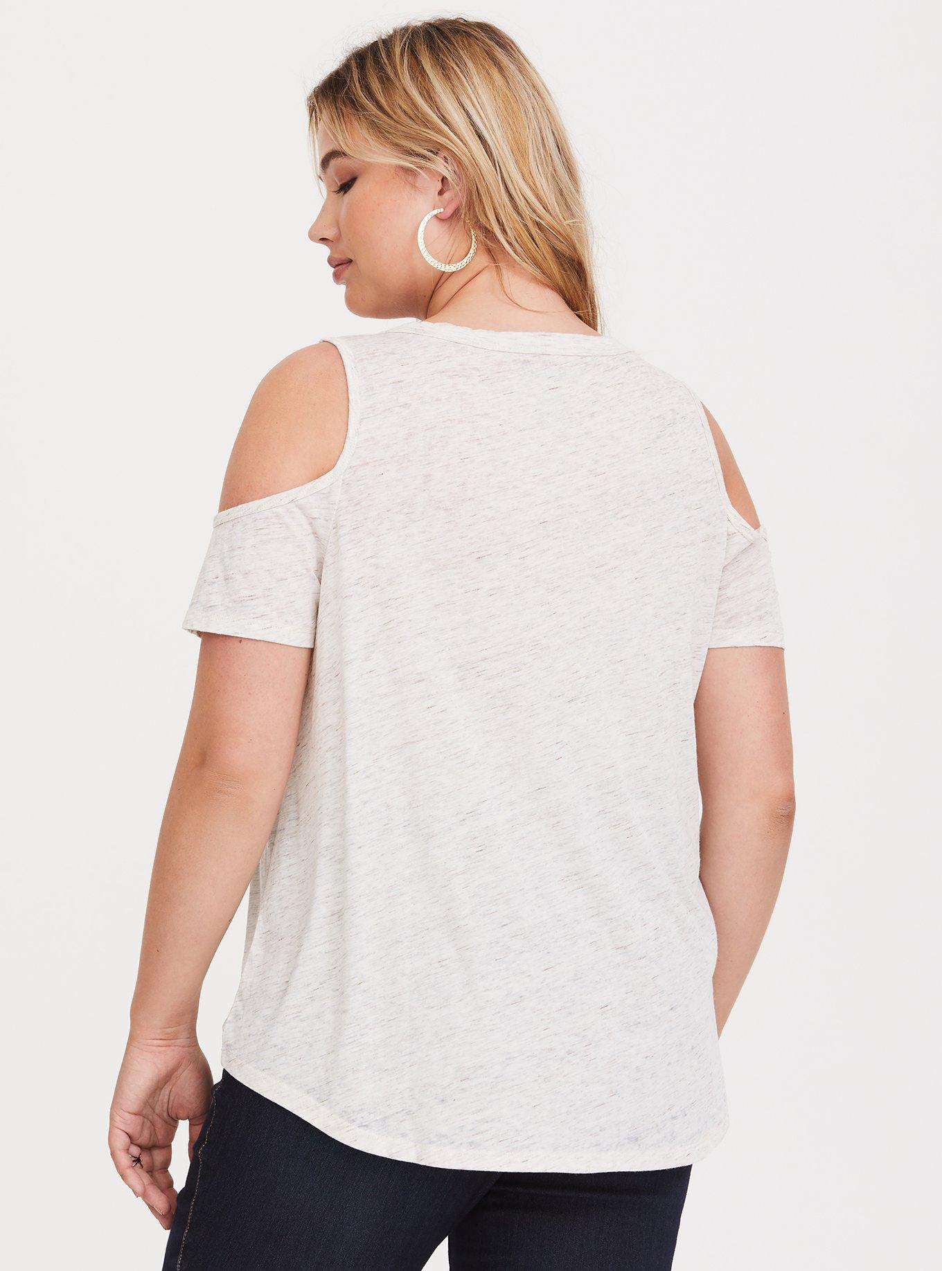 Disney Muppets Miss Piggy Cold Shoulder Top, OATMEAL HEATHER, alternate