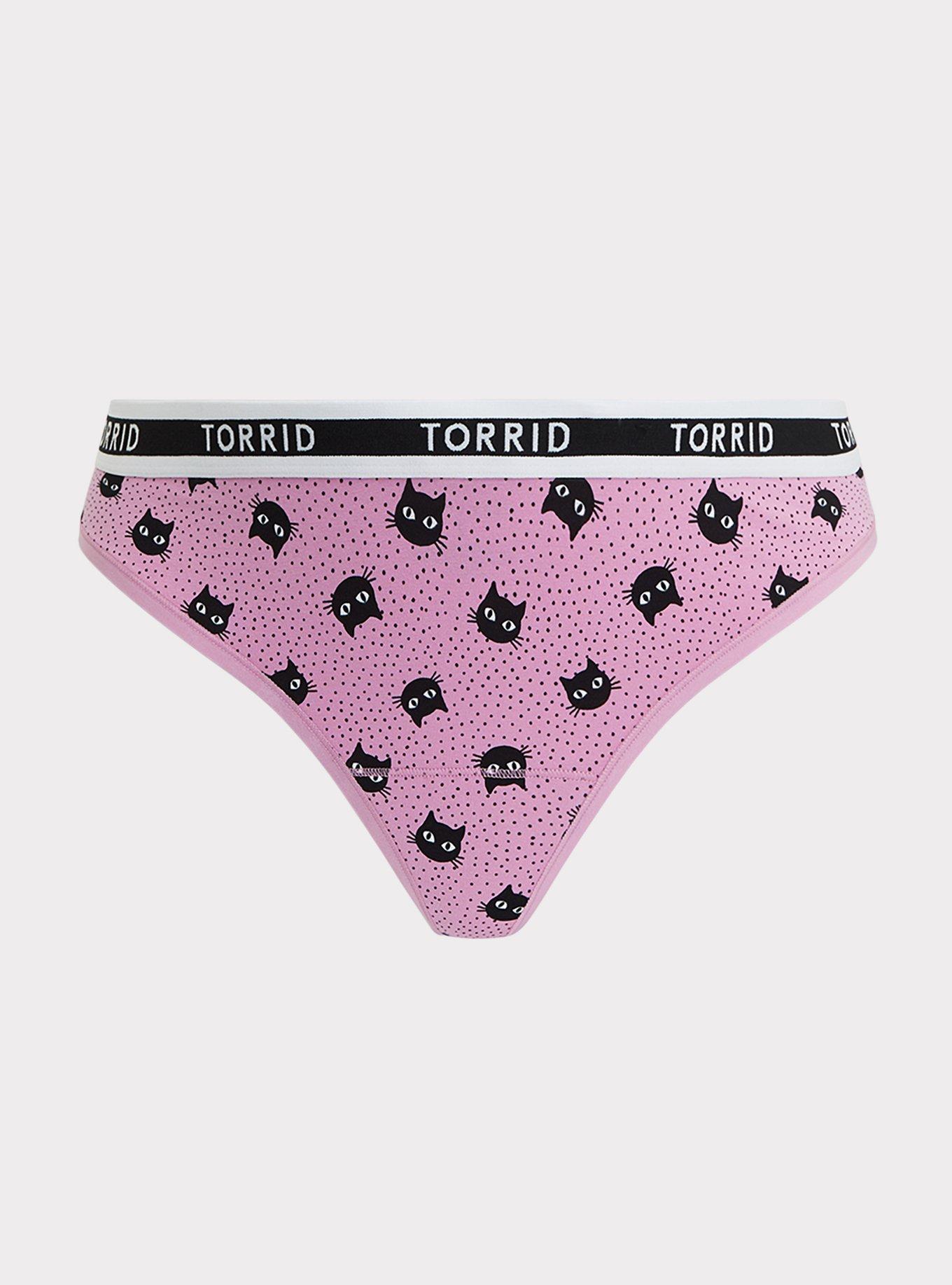 Torrid Logo Pink Cat Cotton Thong Panty, CAT DOT, hi-res