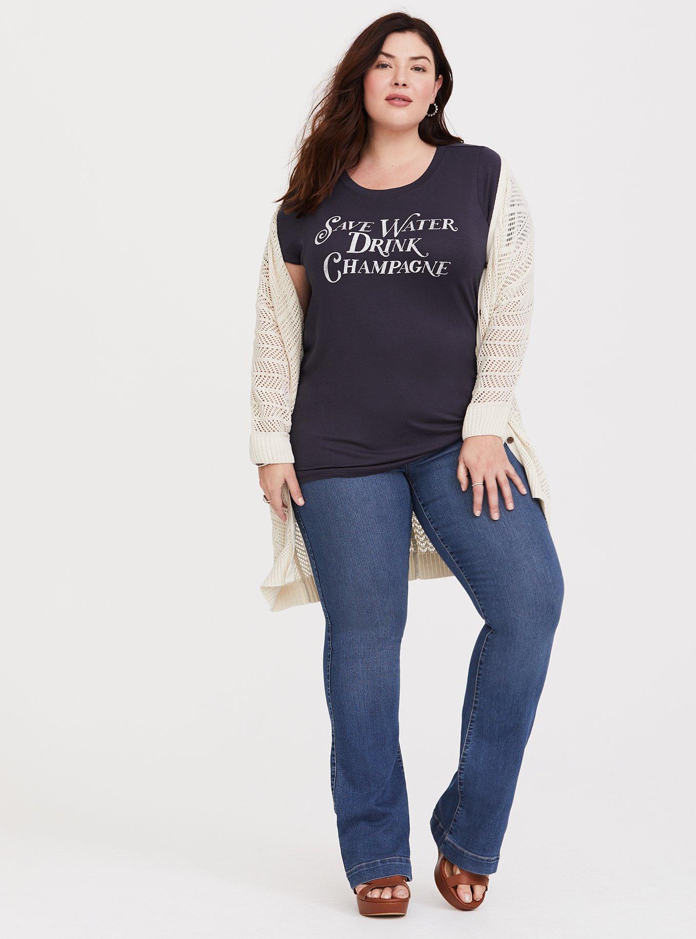 Plus Size Grey Drink Champagne Crew Slim Fit Tee, MEDIUM HEATHER GREY, alternate
