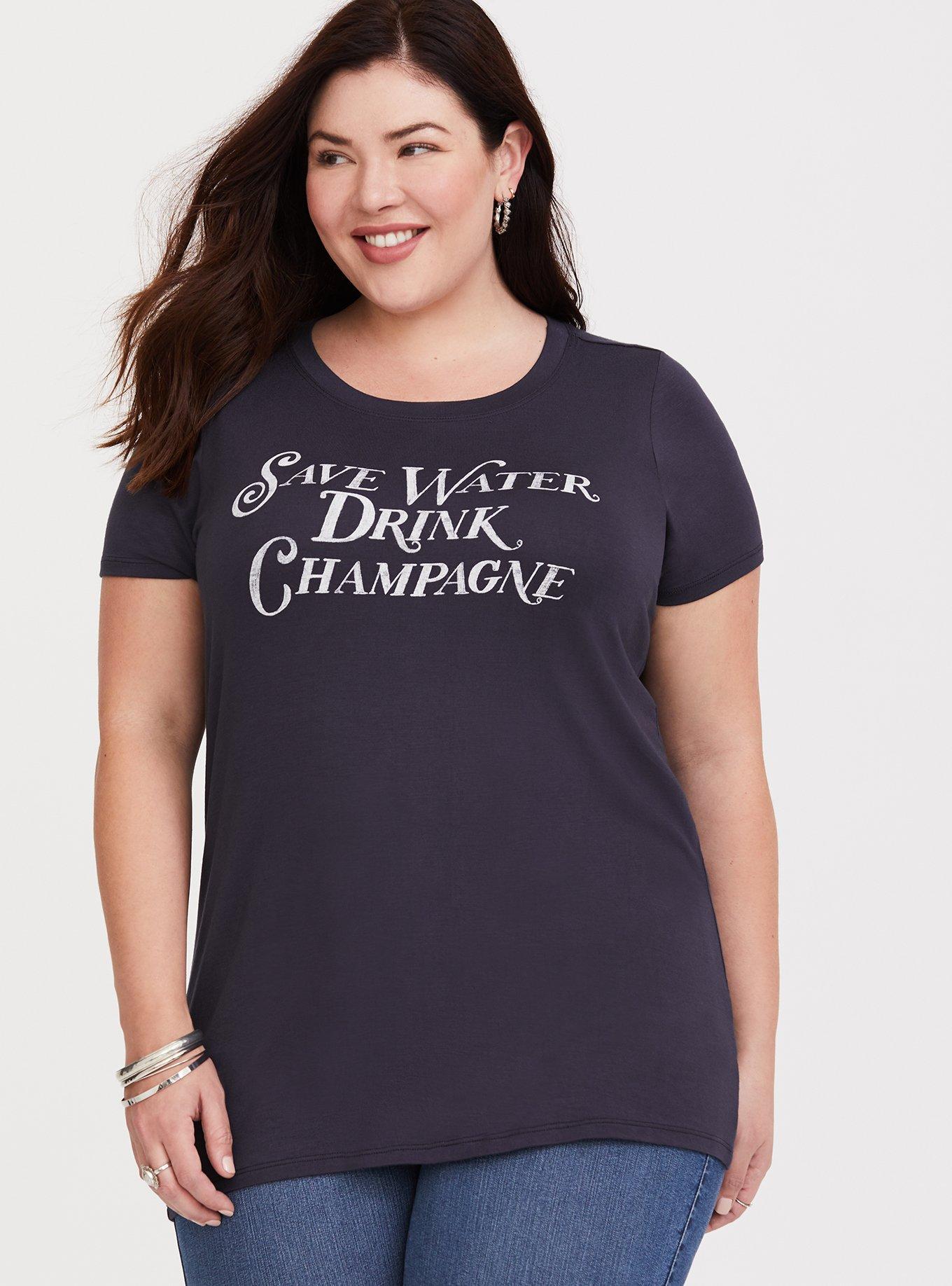Plus Size Grey Drink Champagne Crew Slim Fit Tee, MEDIUM HEATHER GREY, alternate