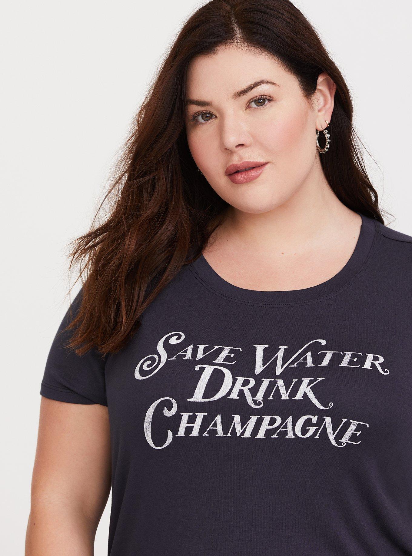 Plus Size Grey Drink Champagne Crew Slim Fit Tee, MEDIUM HEATHER GREY, hi-res