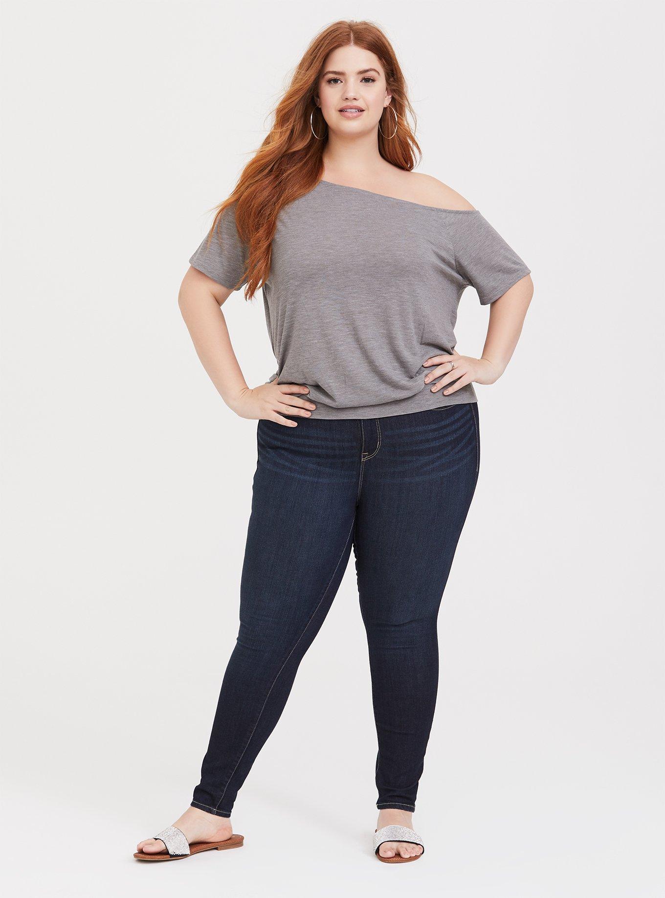 Grey Off Shoulder Slub Classic Fit Tee, MEDIUM HEATHER GREY, alternate