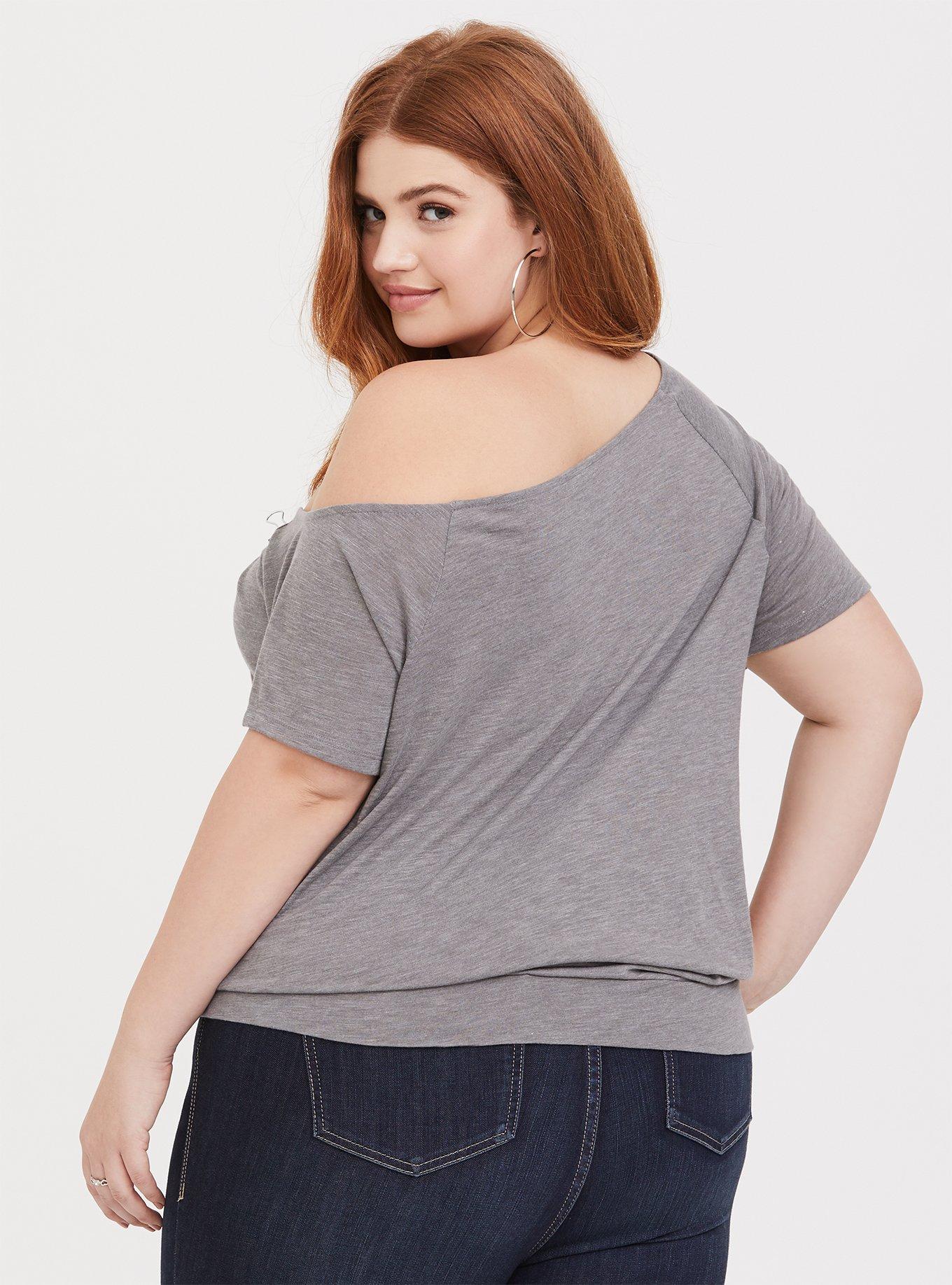 Grey Off Shoulder Slub Classic Fit Tee, MEDIUM HEATHER GREY, alternate