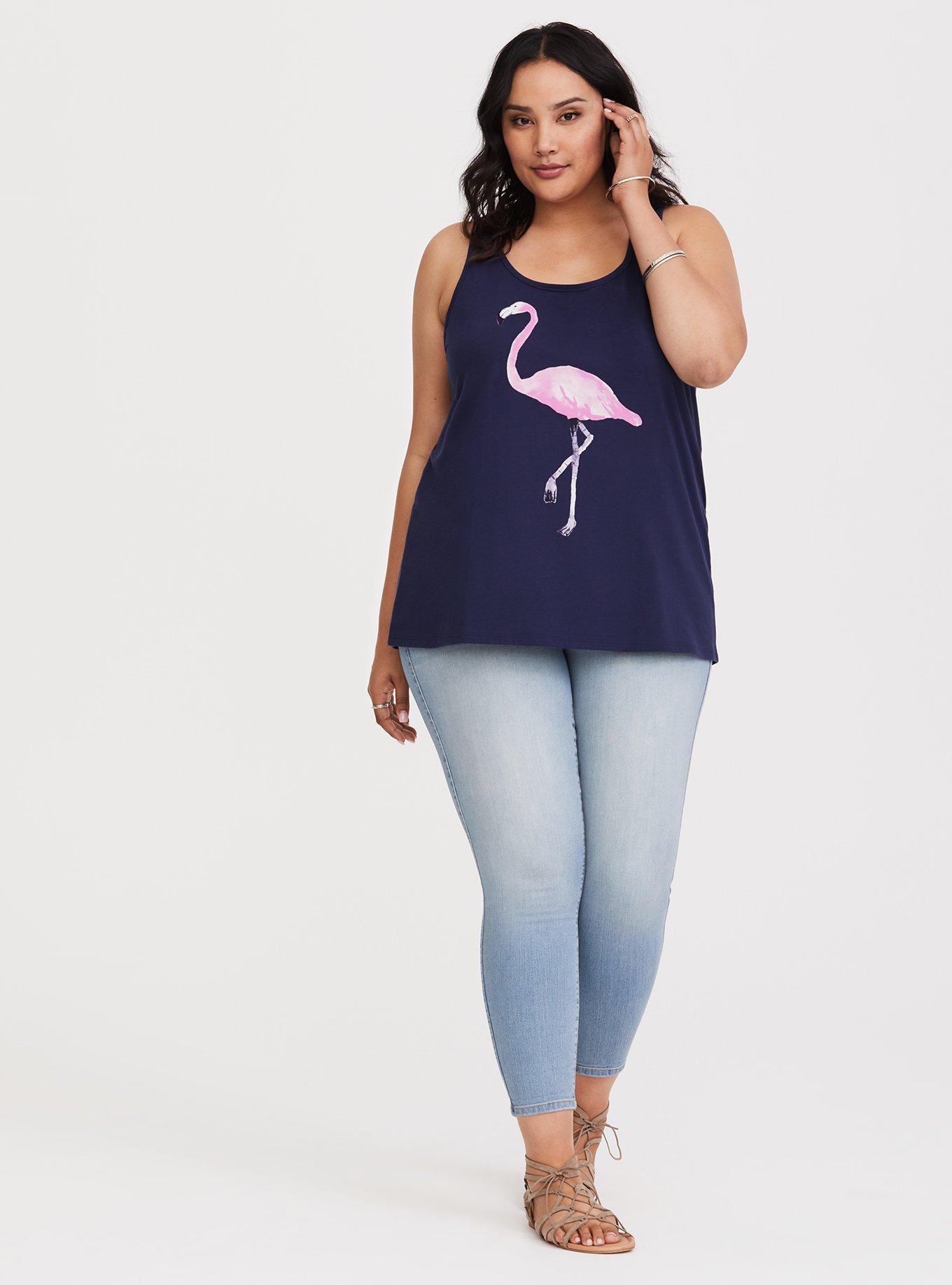 Plus Size Navy Flamingo Racerback Tank, PEACOAT, alternate