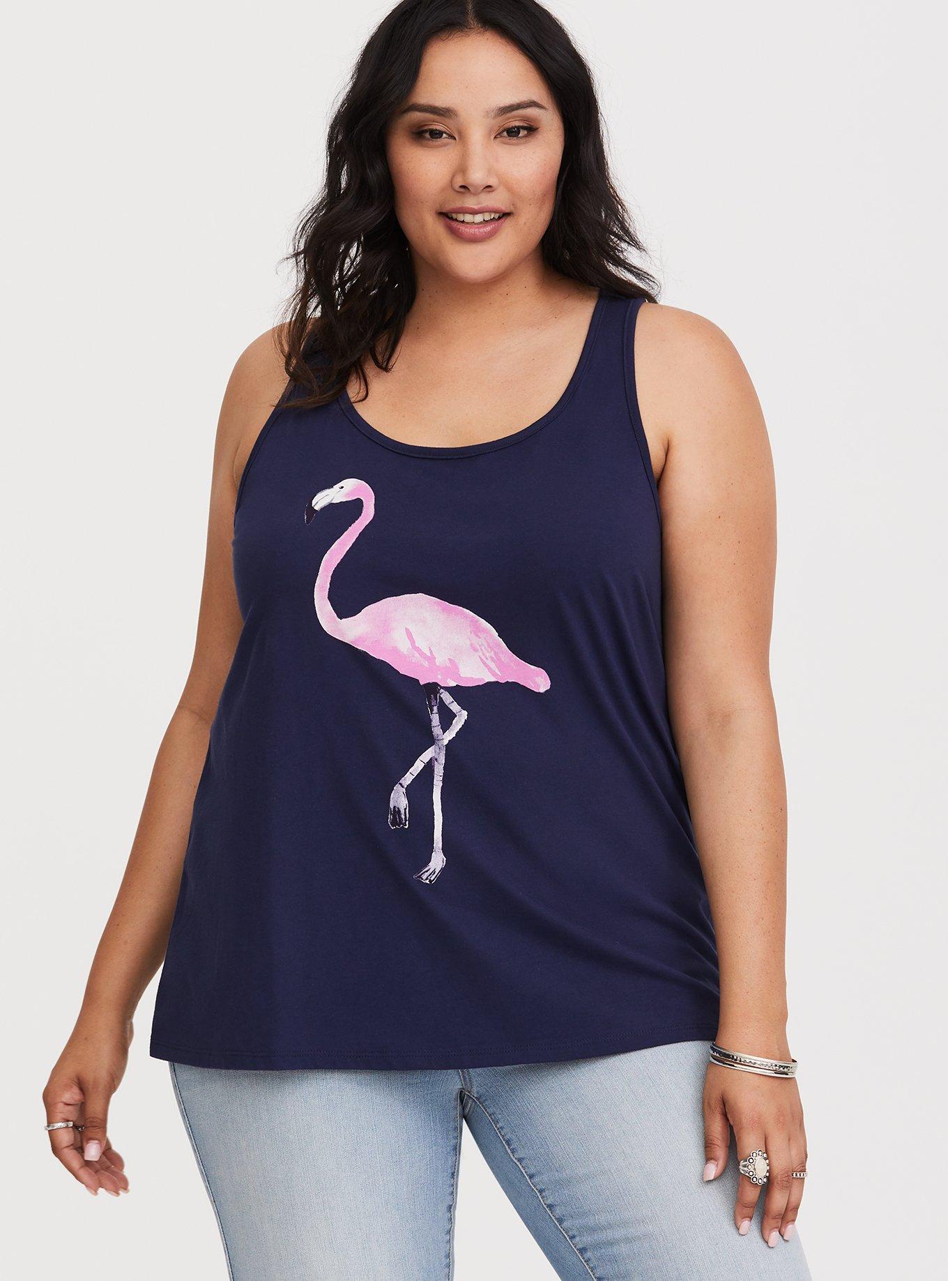 Plus Size Navy Flamingo Racerback Tank, PEACOAT, alternate
