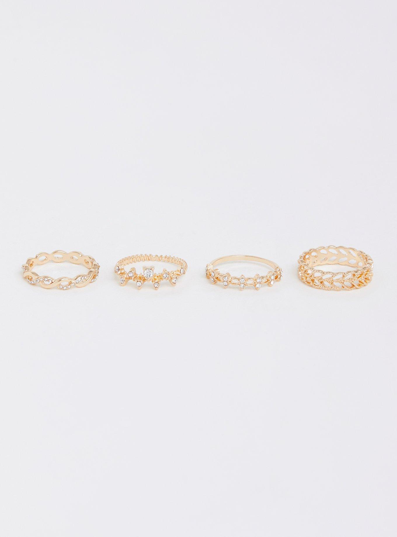 Gold-tone Leaf Crystal Ring - Set of 4, GOLD, alternate