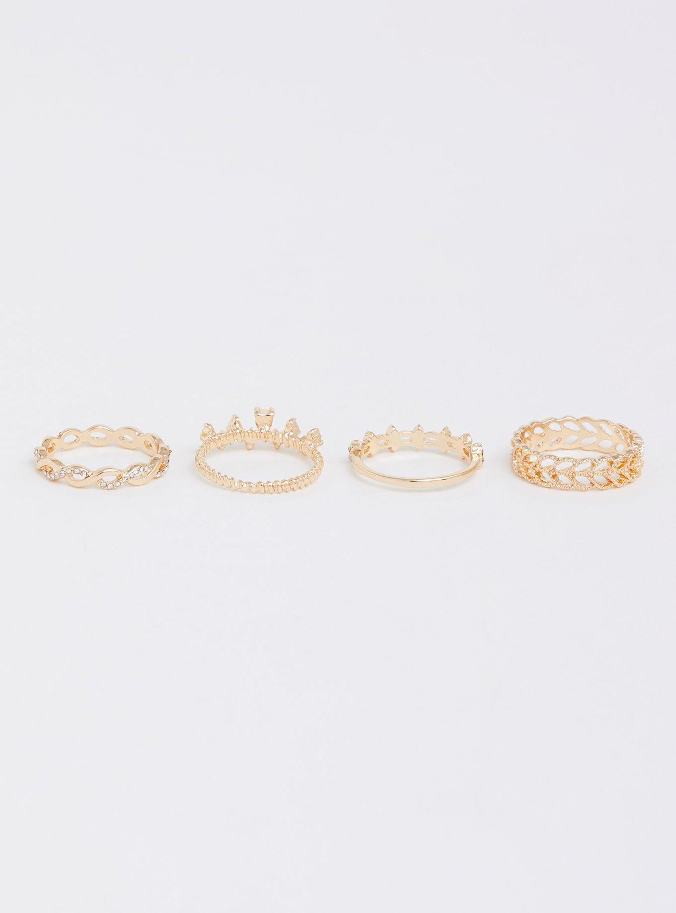Gold-tone Leaf Crystal Ring - Set of 4, GOLD, alternate