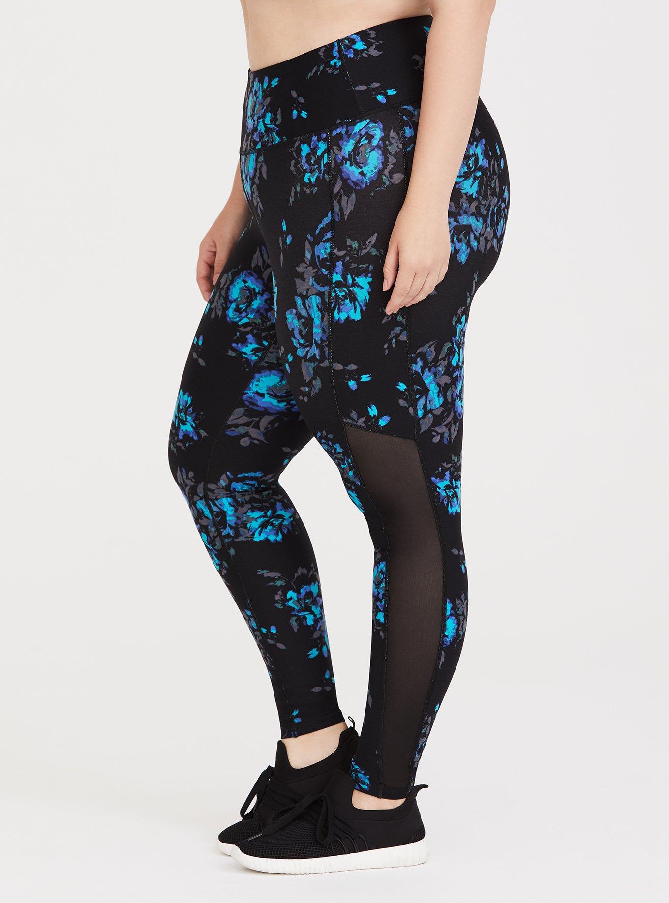 Black Floral Mesh Inset Active Legging, MULTI FLORAL, alternate