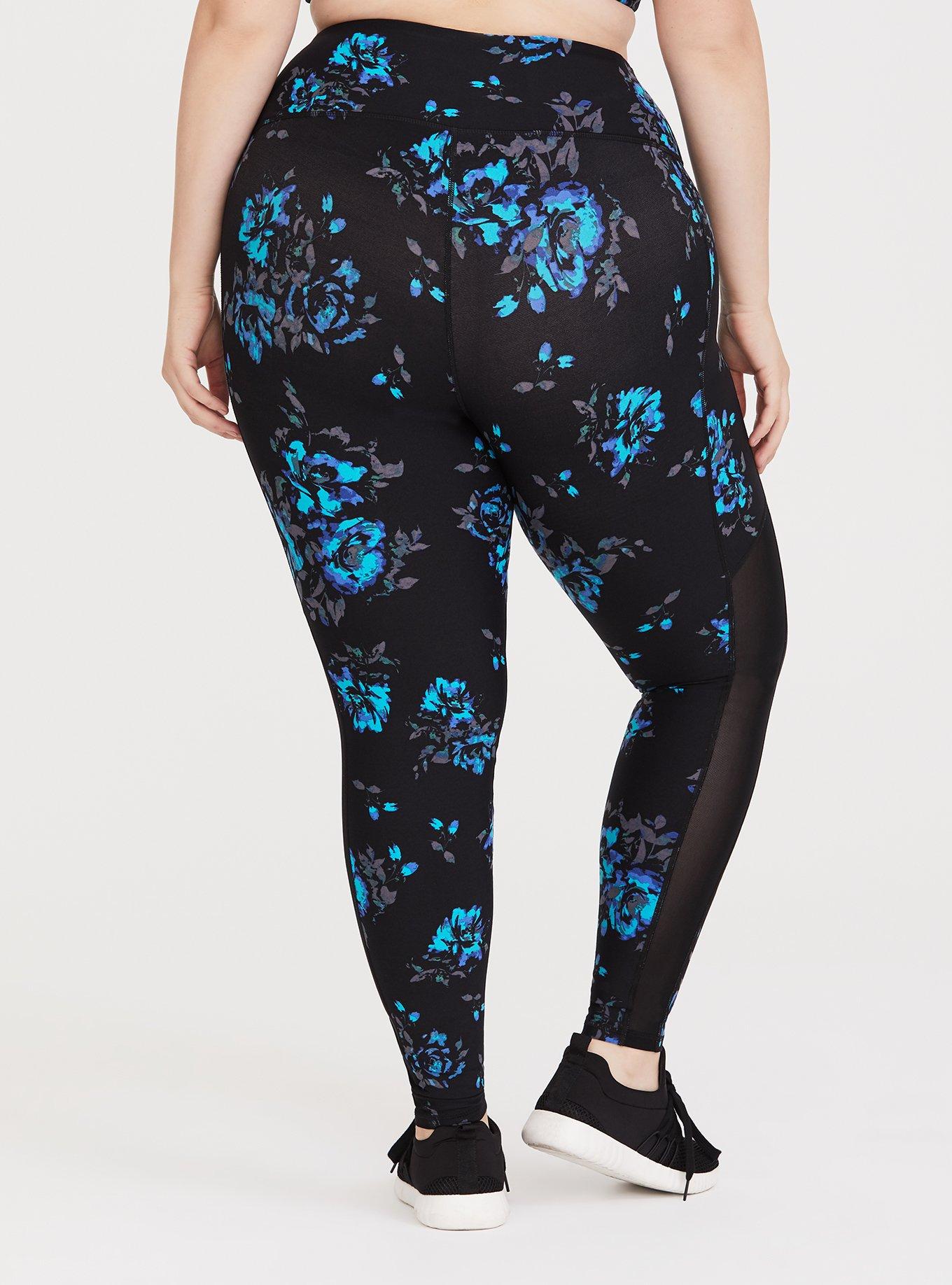 Black Floral Mesh Inset Active Legging, MULTI FLORAL, alternate