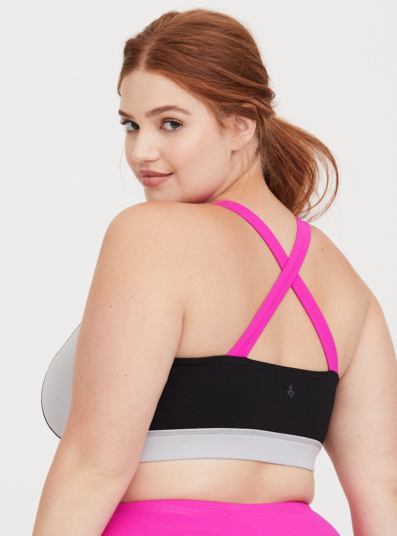 Black & Pink Cutout Sports Bra, BLACK, alternate