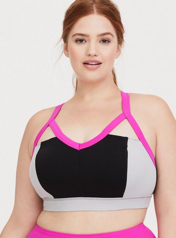 Plus Size - Black & Pink Cutout Sports Bra - Torrid