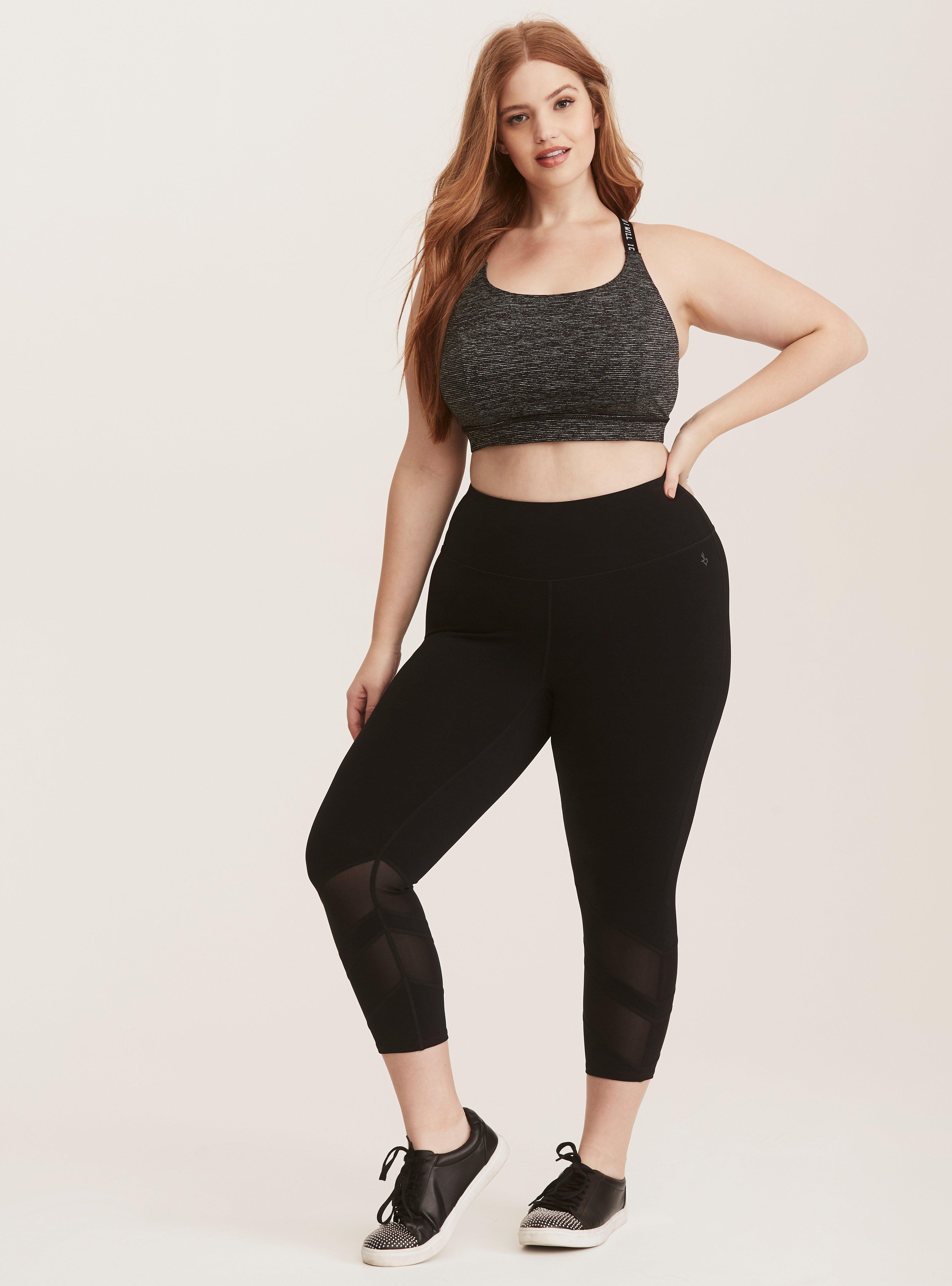 Super Soft Performance Jersey Crop Mesh Inset Active Legging, BLACK, alternate