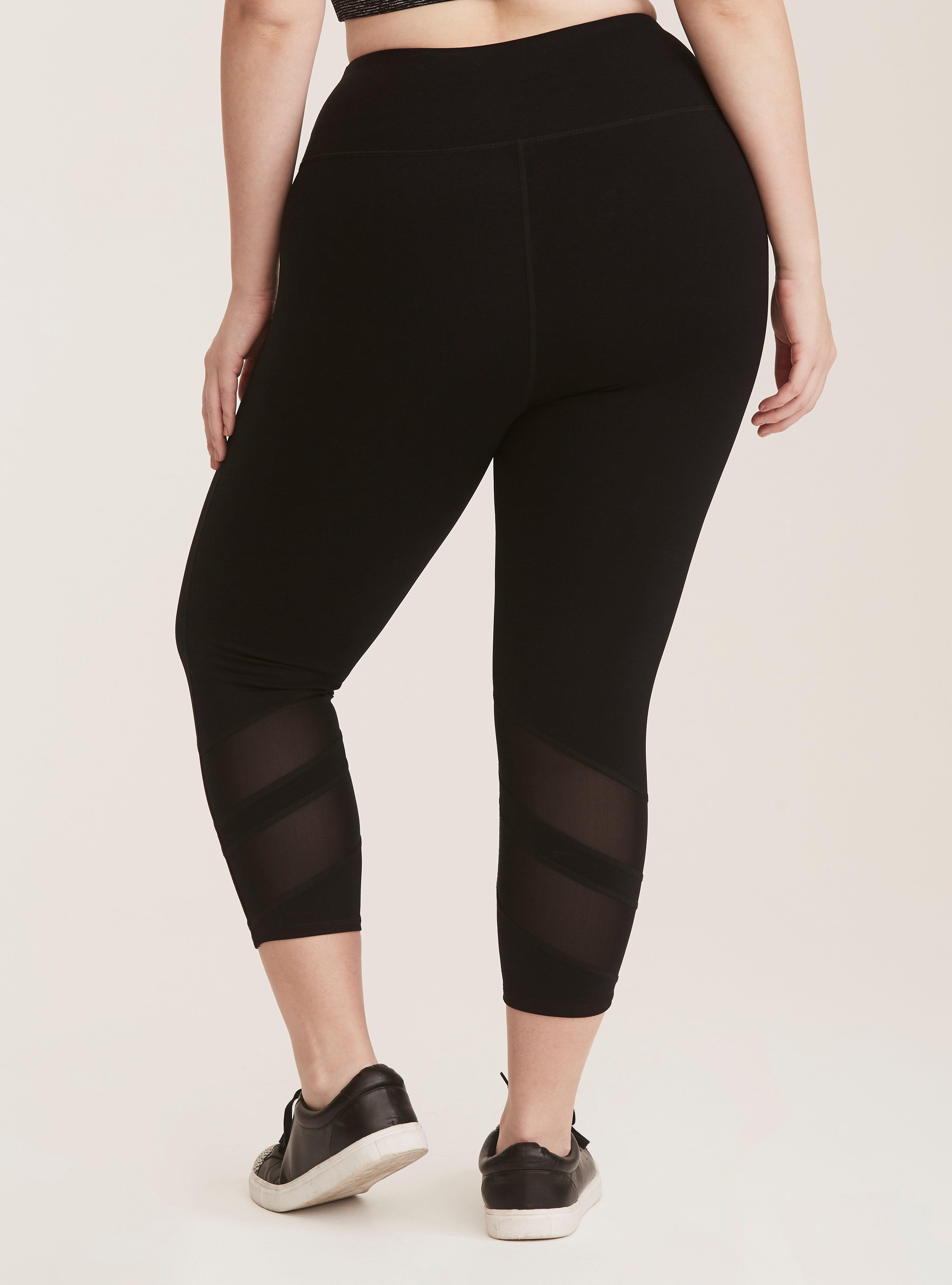 Super Soft Performance Jersey Crop Mesh Inset Active Legging, BLACK, alternate