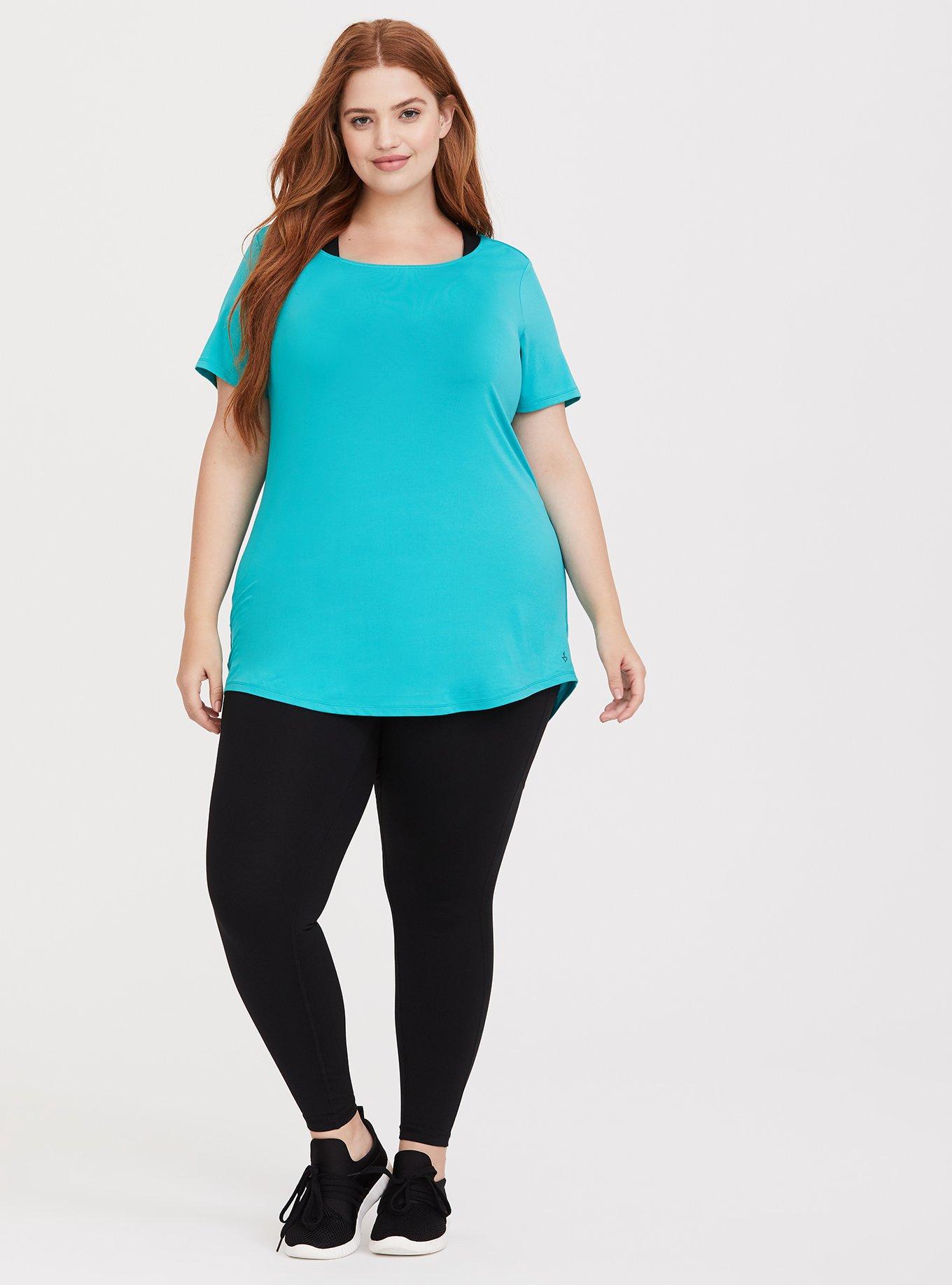 Teal Cowl Back Wicking Active Tee, TURQUOISE, alternate