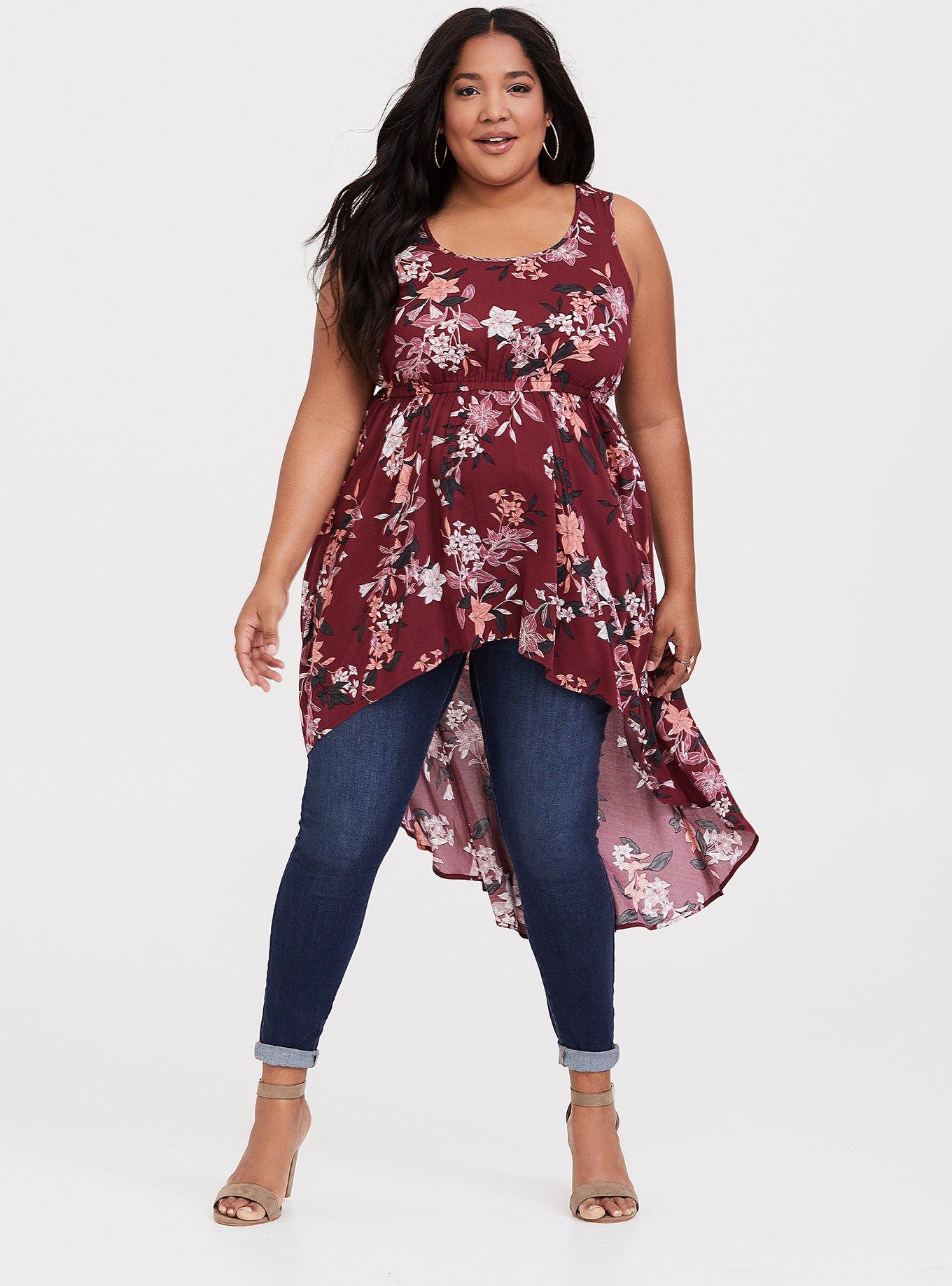 Torrid 1 Women's Babydoll Stretch Challis Pink Floral Top 1X - $24