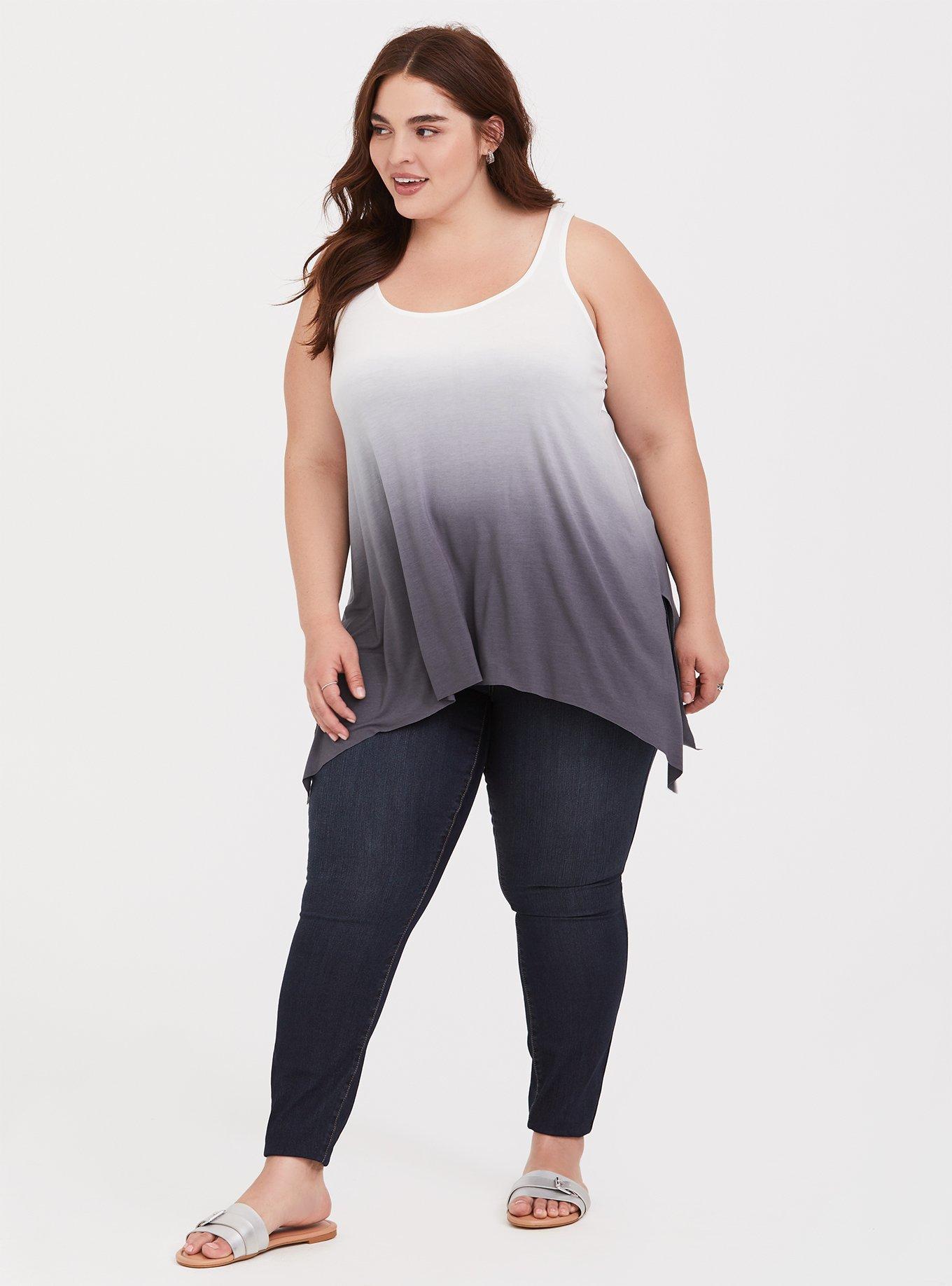 Plus Size Super Soft Dip Dye Sharkbite Tank, GREY, alternate