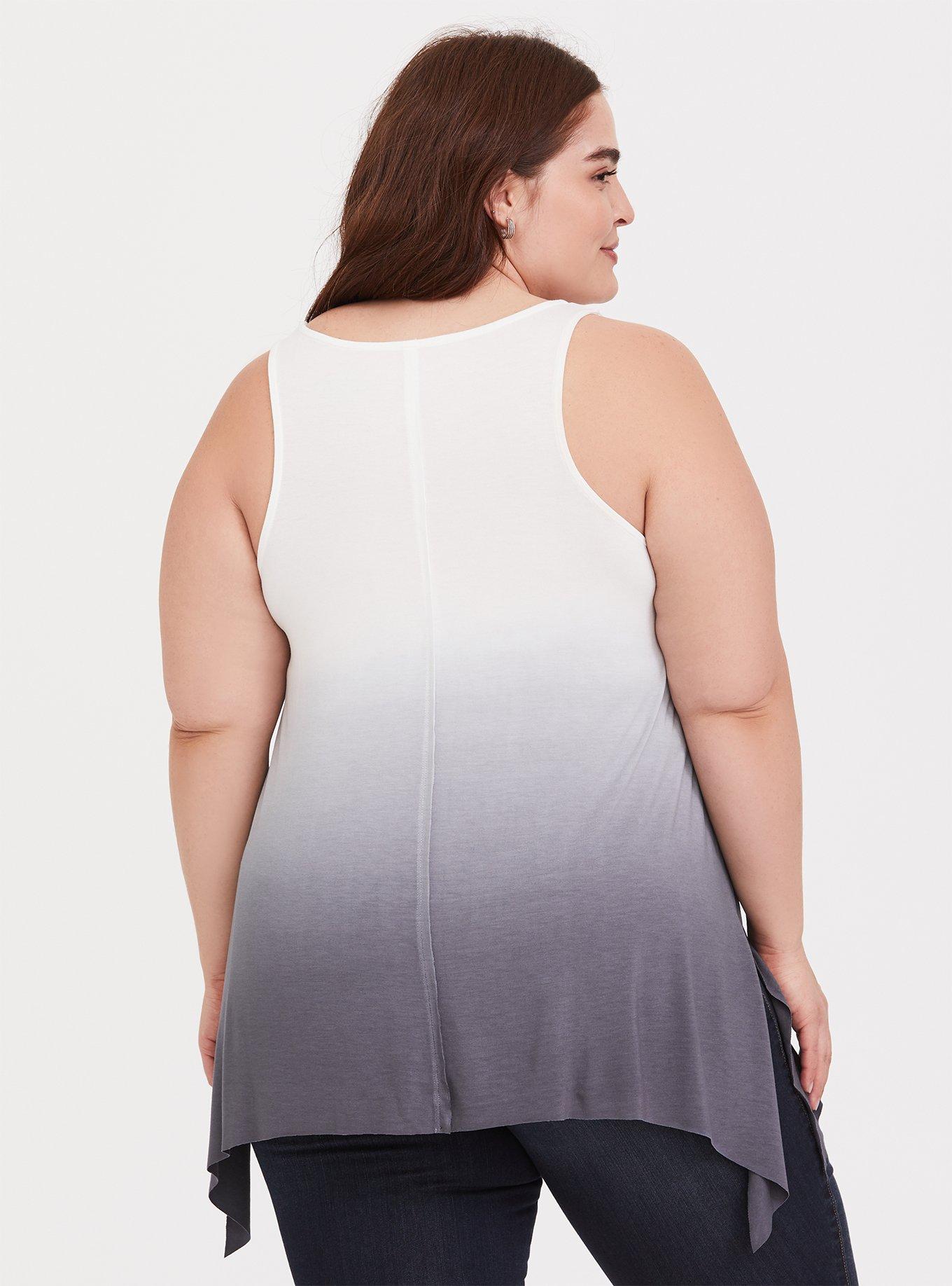 Plus Size Super Soft Dip Dye Sharkbite Tank, GREY, alternate