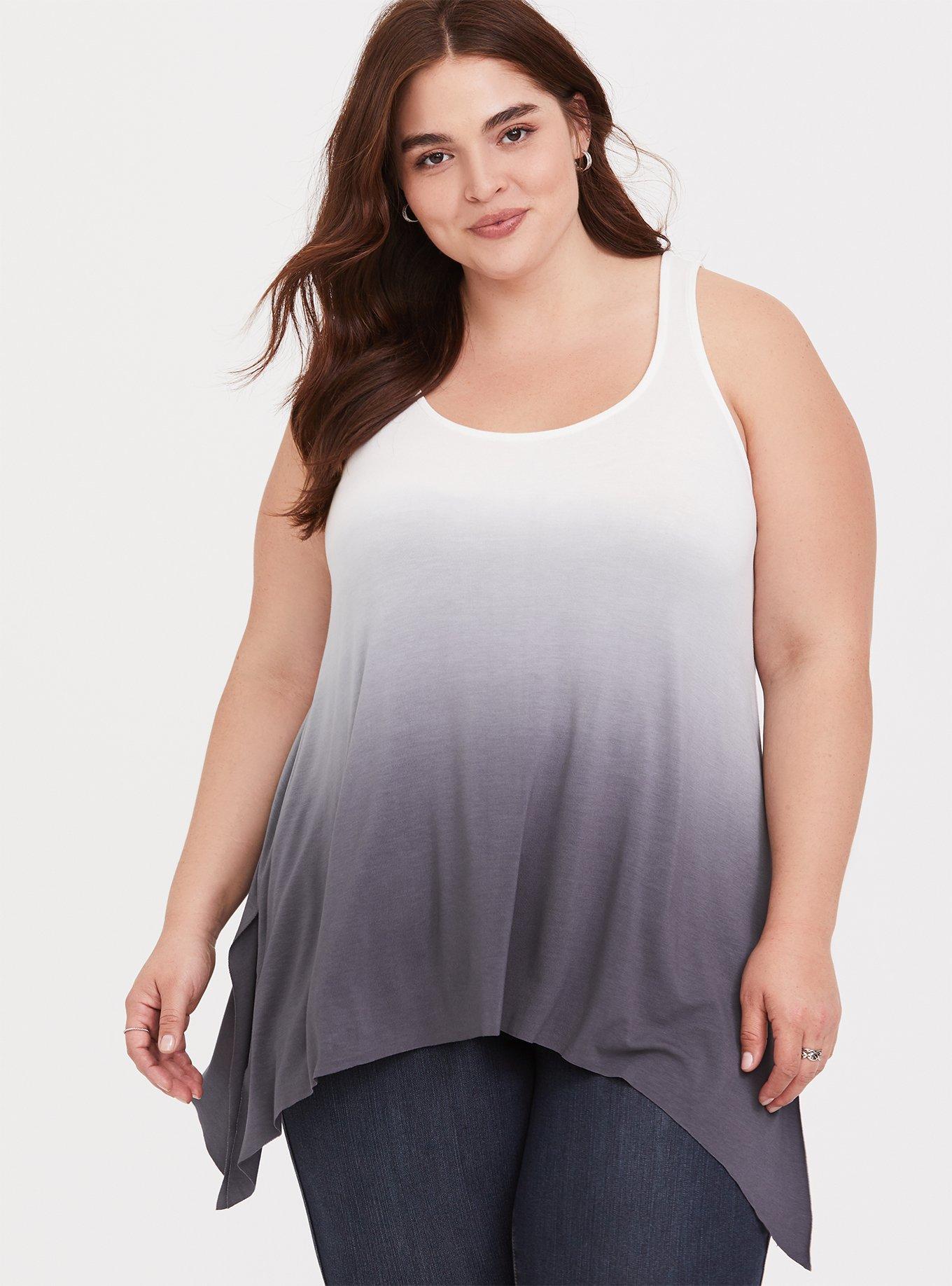 Plus Size Super Soft Dip Dye Sharkbite Tank, GREY, hi-res
