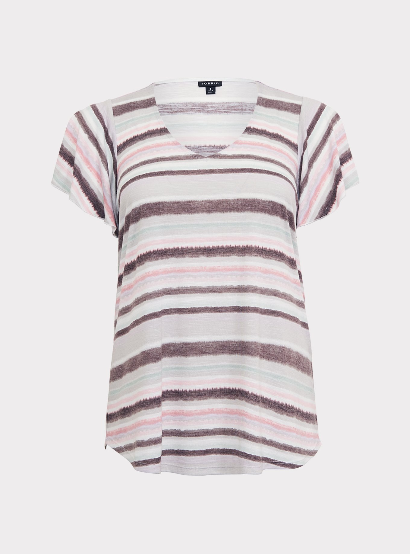 Plus Size - Classic Fit Featherlight Slub V-Neck Flutter Sleeve Tee ...