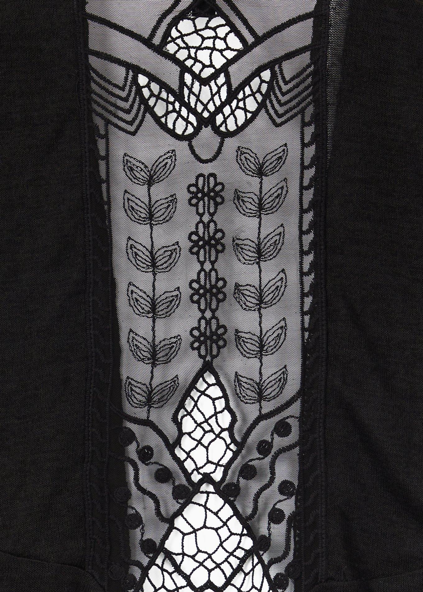 Slub 3/4 Sleeve Lace Back Sweater, BLACK, alternate