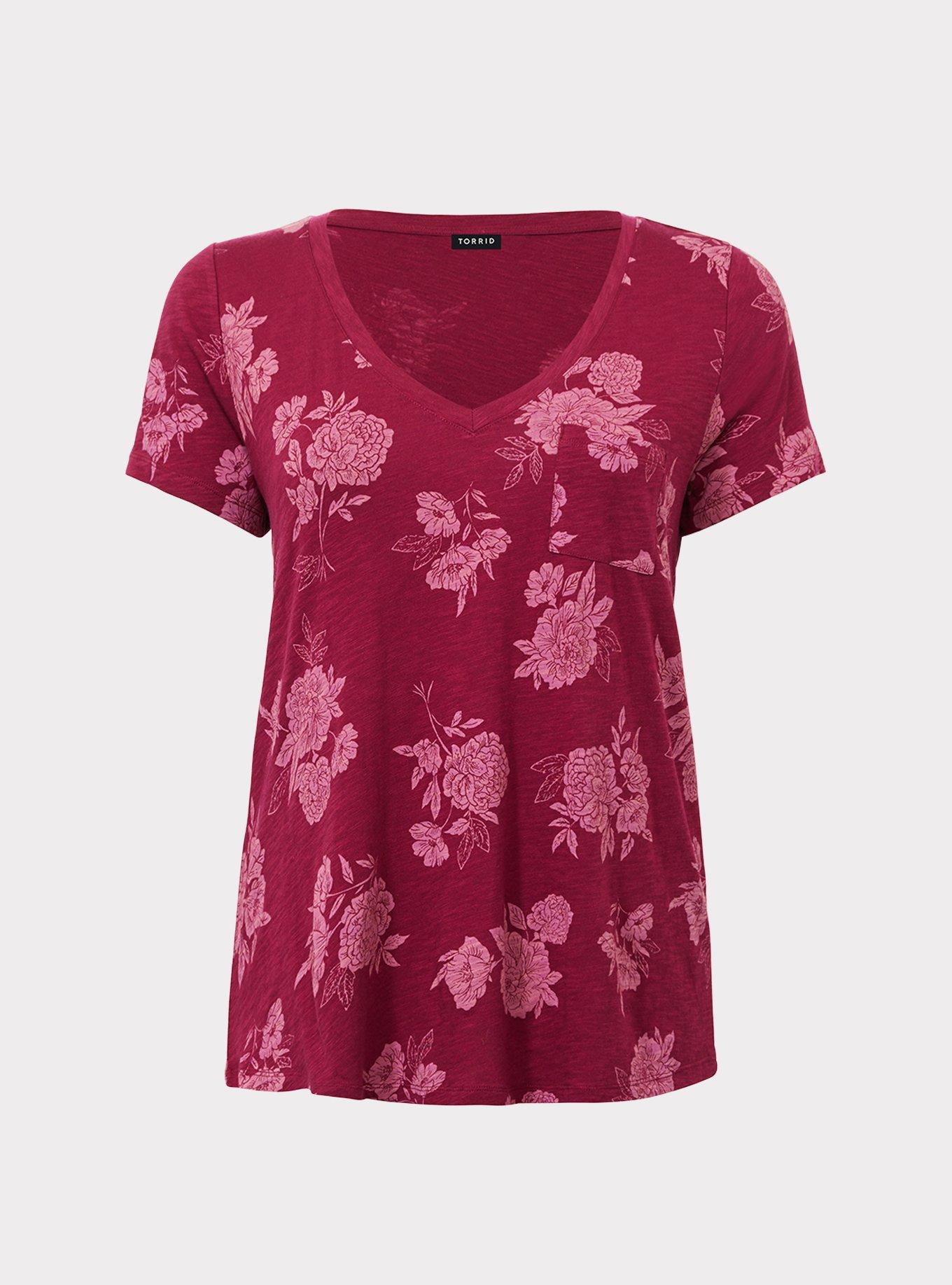 Pocket Heritage Slub V-Neck Tee, STAMPED BUNCH FLORAL, hi-res