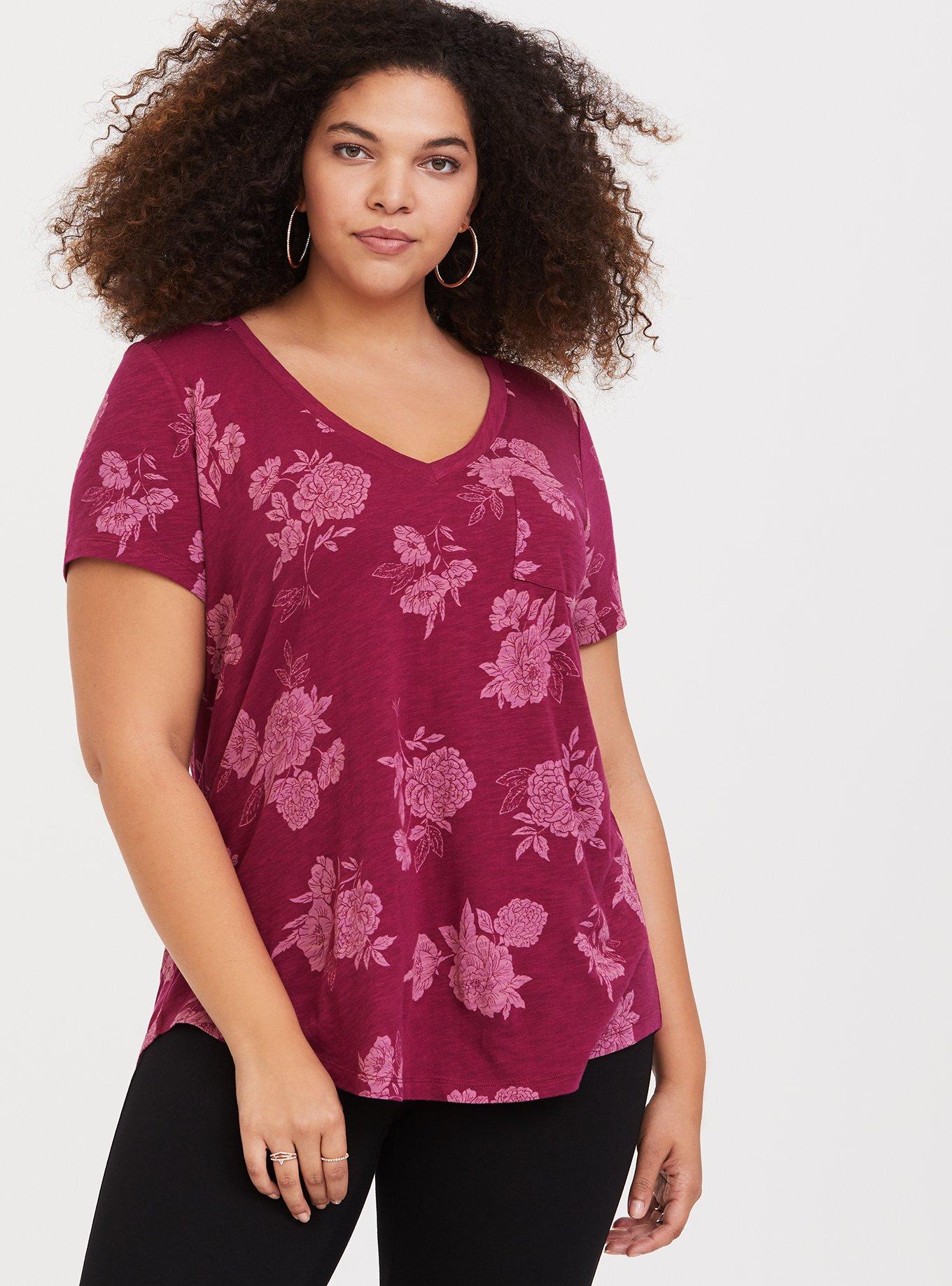 Pocket Heritage Slub V-Neck Tee, STAMPED BUNCH FLORAL, hi-res