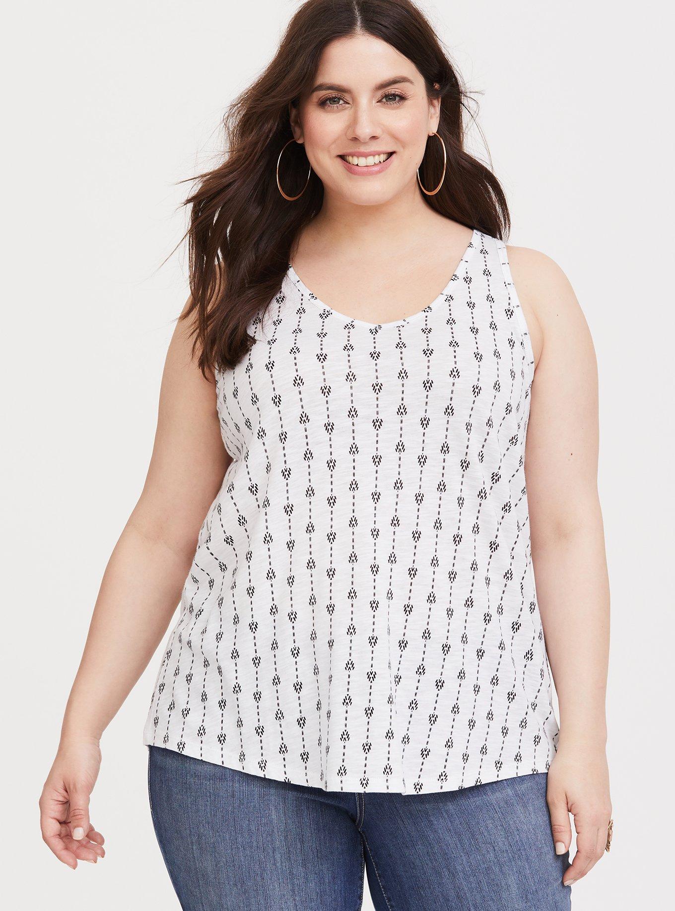 Plus Size White Arrow V-Neck Tank, GEO PRINT, alternate