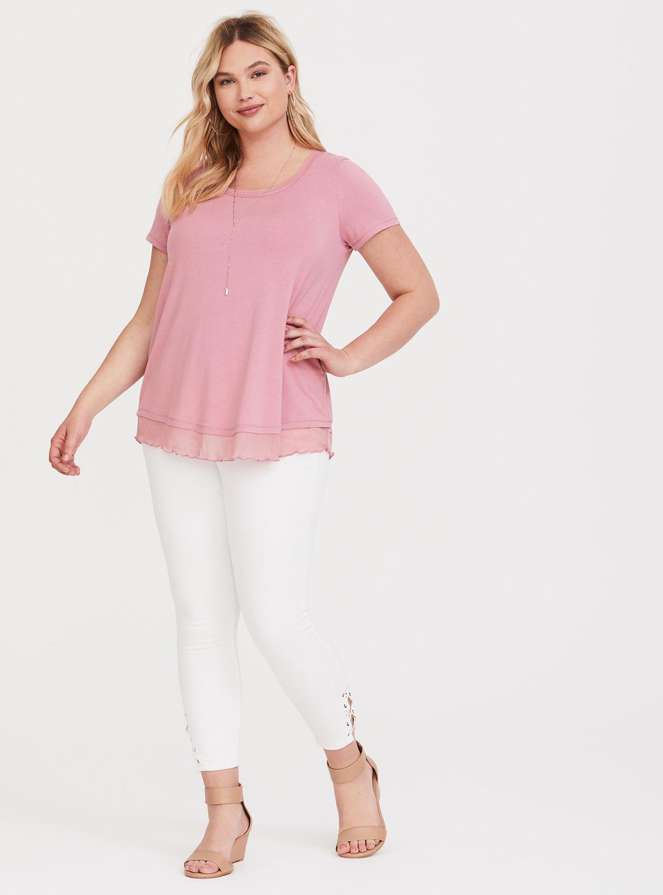 Super Soft Pink Contrast Tiered Tee, PINK, alternate