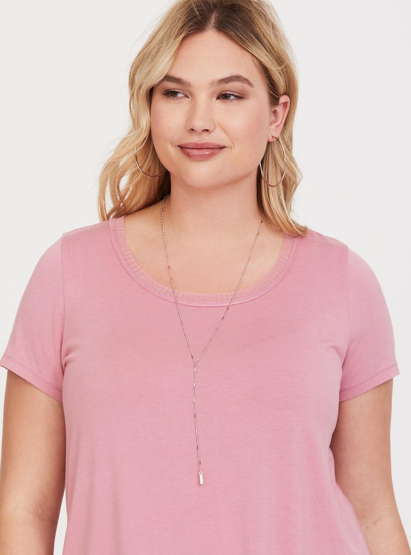 Super Soft Pink Contrast Tiered Tee, PINK, alternate