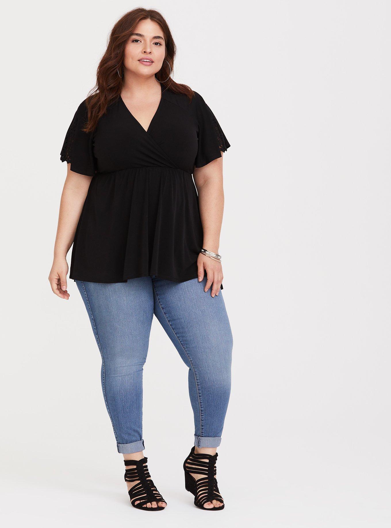 Lace Sleeve Studio Knit Babydoll, DEEP BLACK, alternate