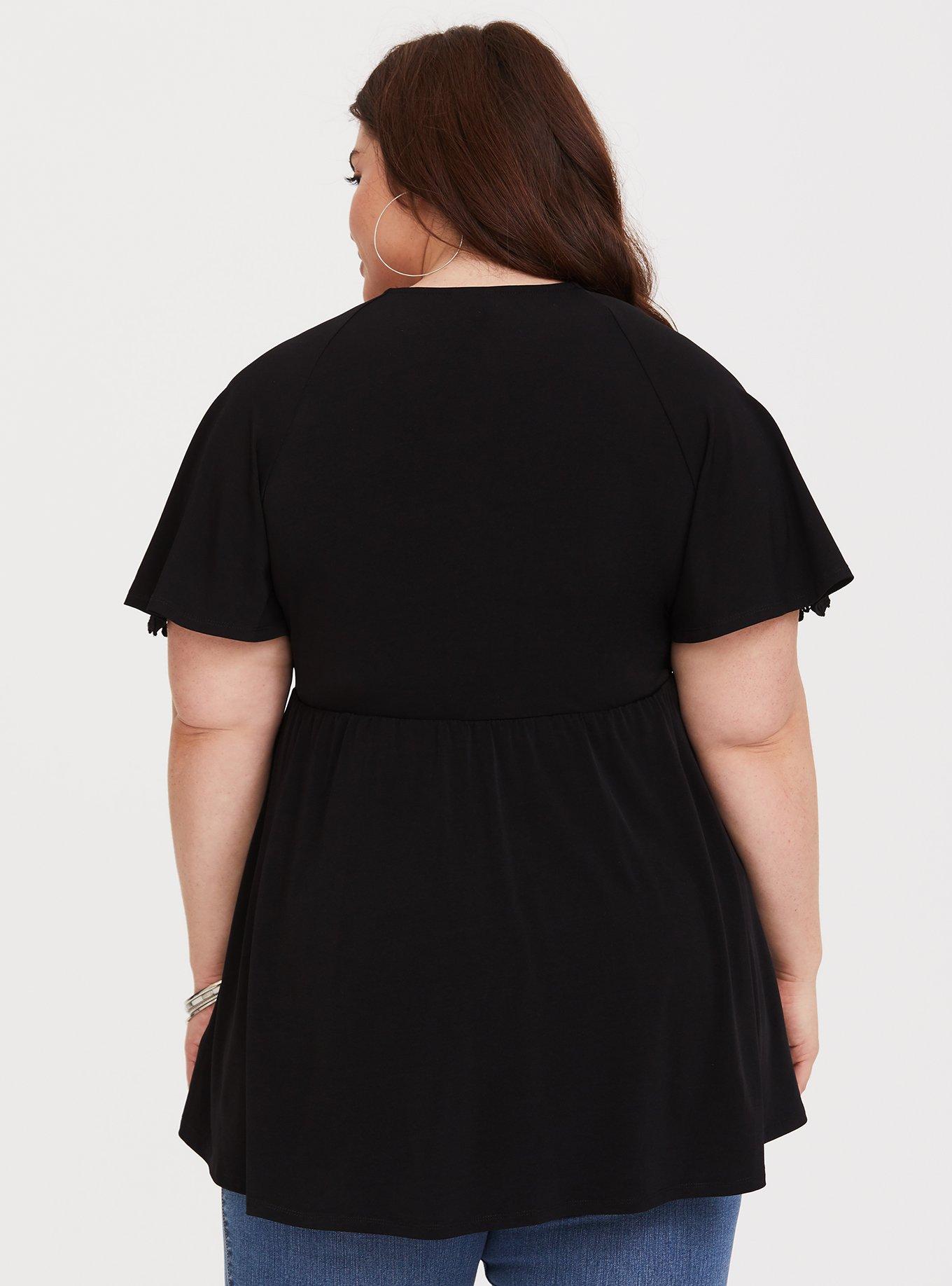 Lace Sleeve Studio Knit Babydoll, DEEP BLACK, alternate