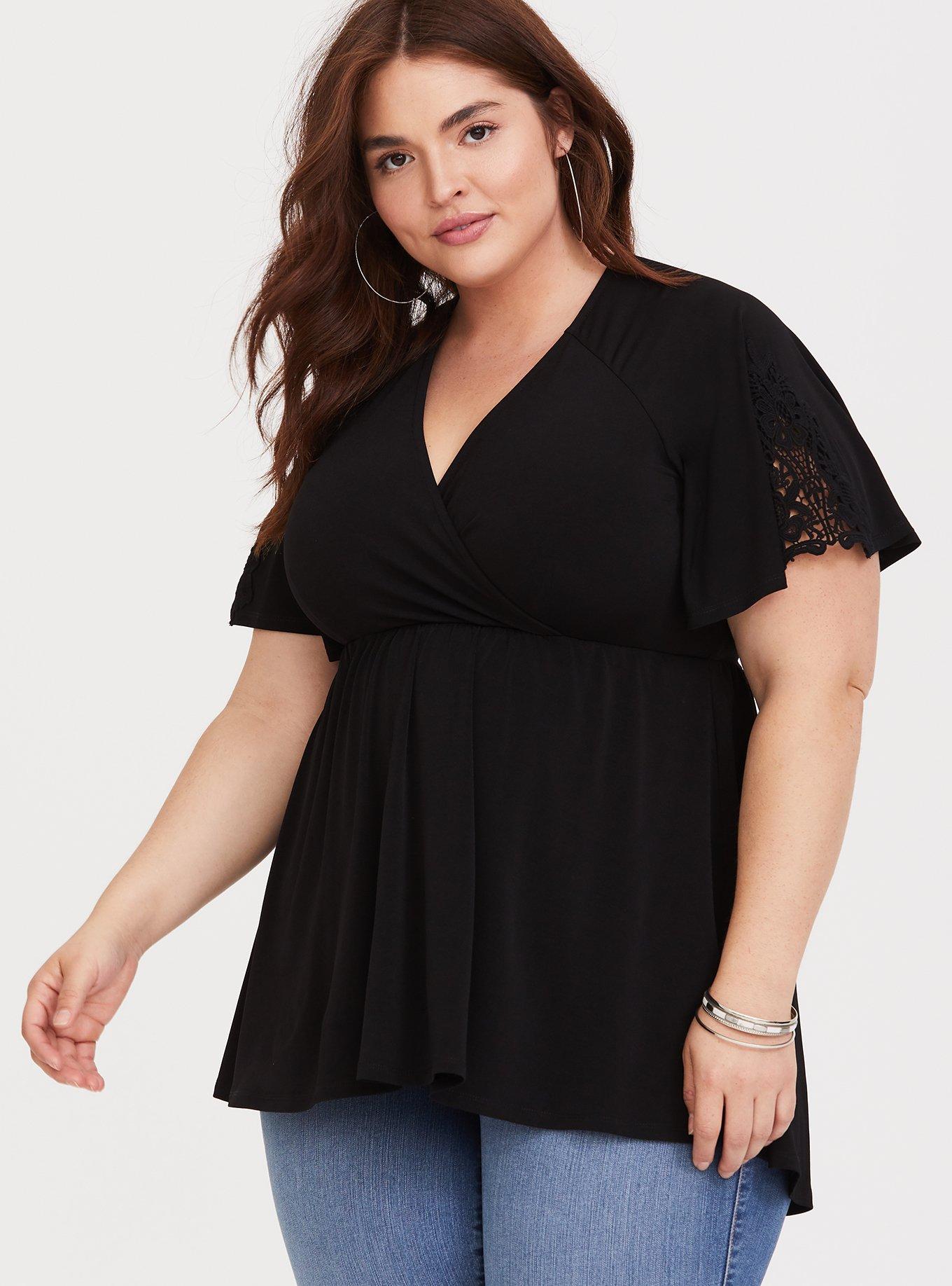 Lace Sleeve Studio Knit Babydoll, DEEP BLACK, alternate